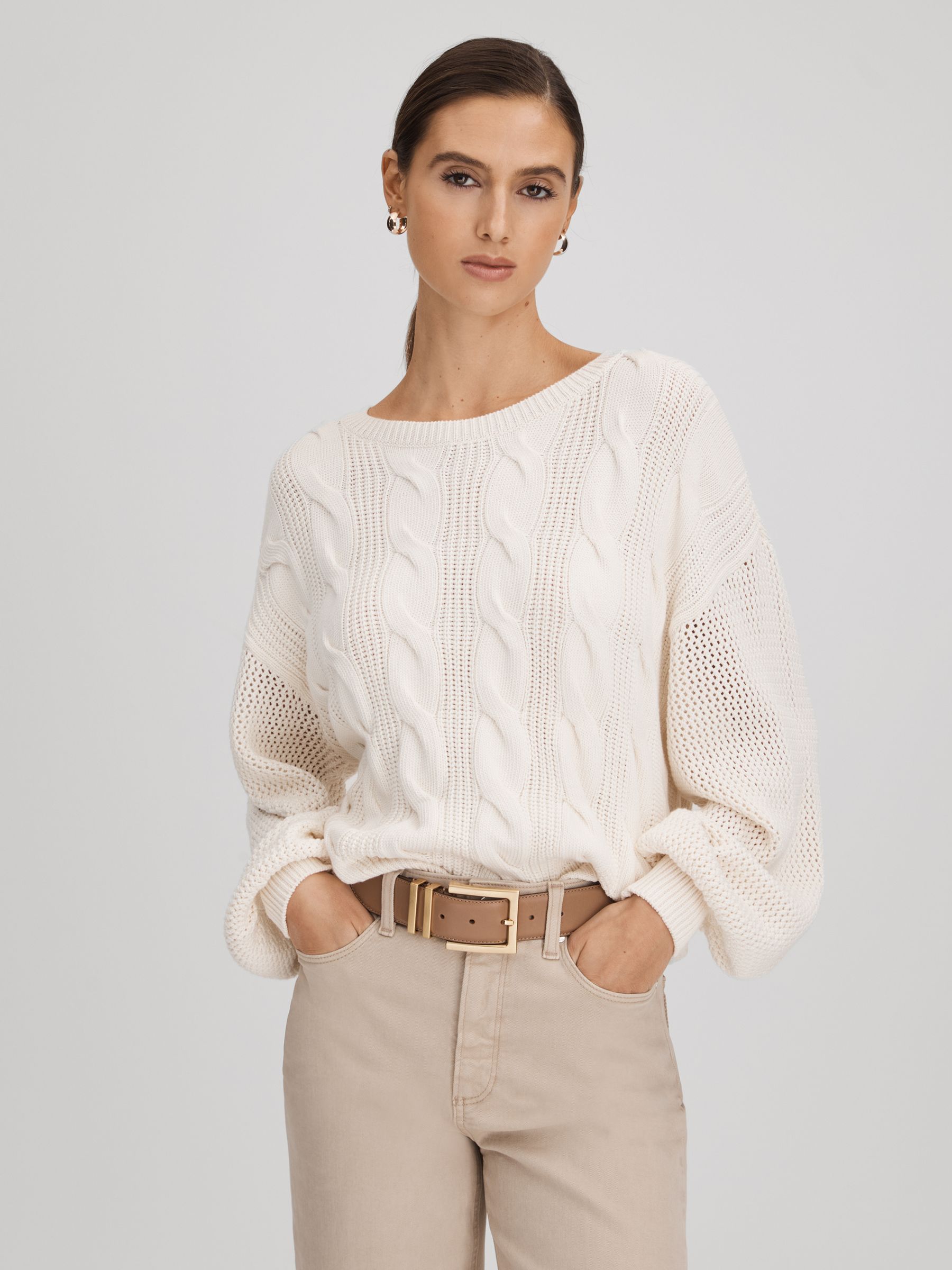 Paige Cotton Blend Knitted Jumper in Ivory