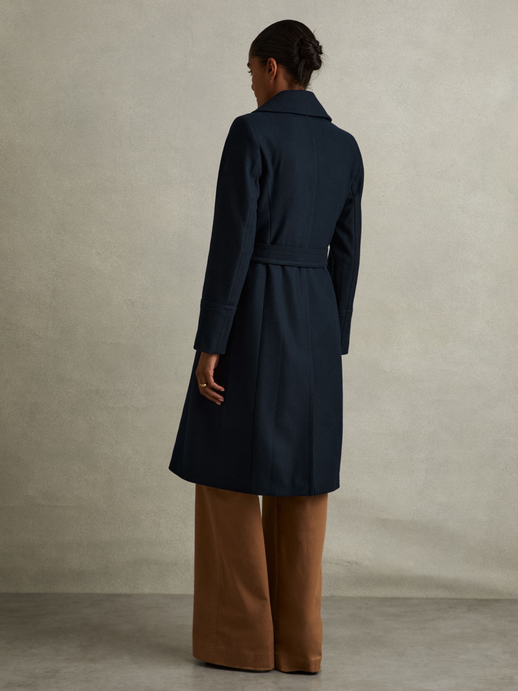 Wool Blend Belted Double Breasted Coat With Cashmere in Teal