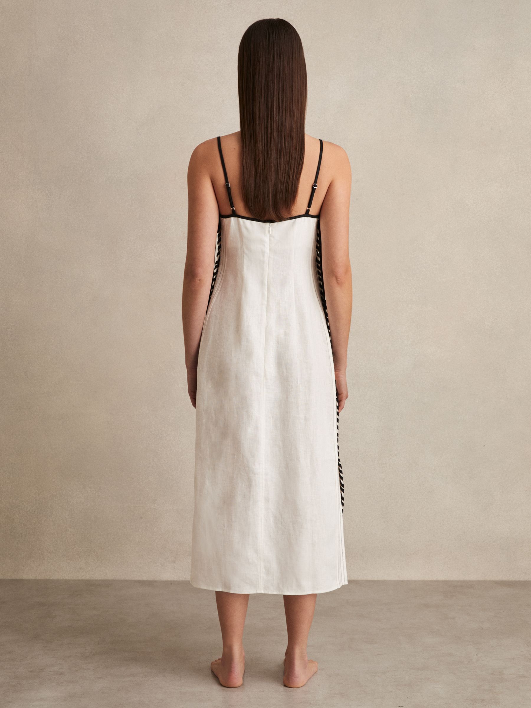 Linen Whipstitch Tie-Strap Midi Dress in Ivory