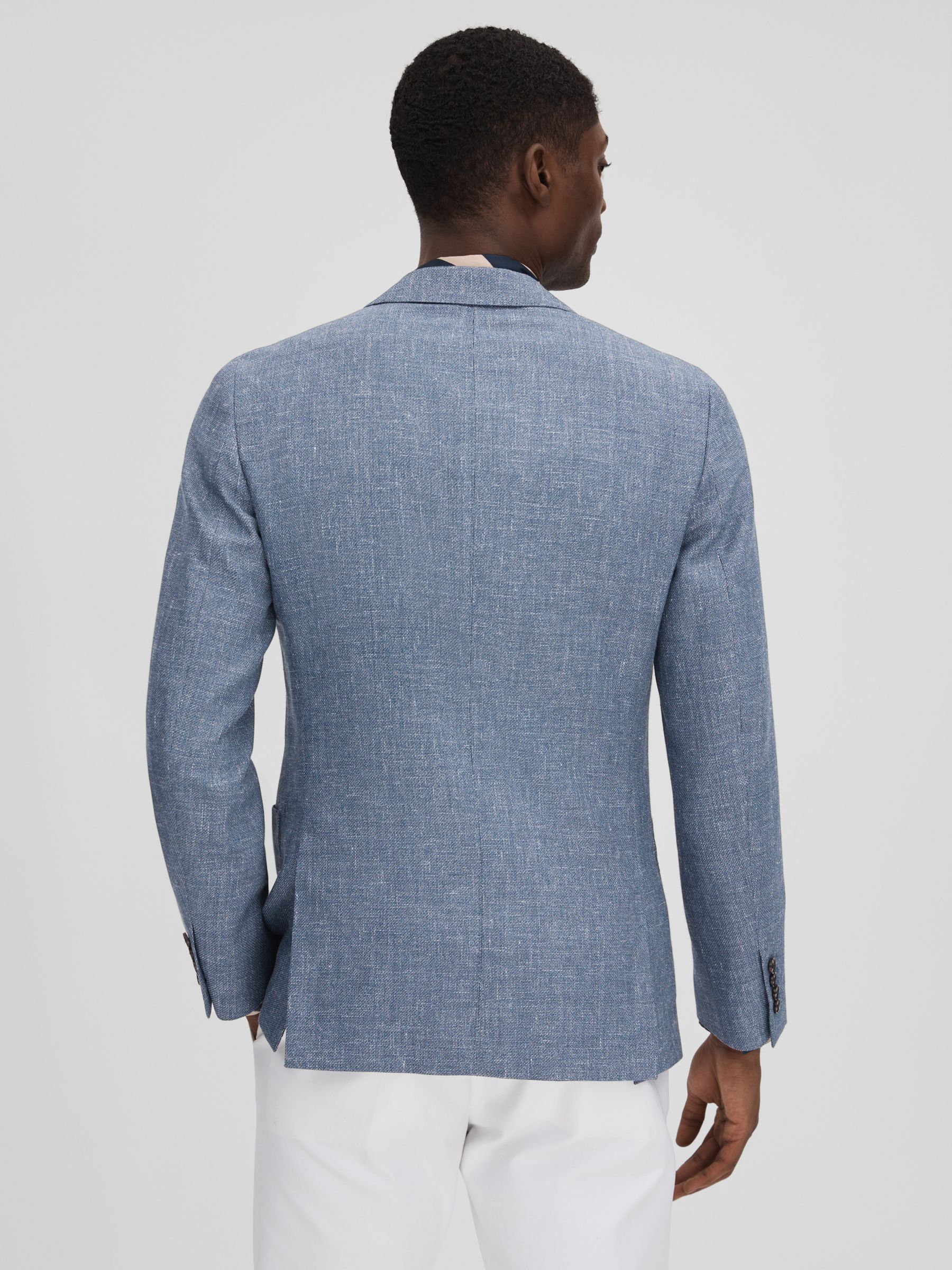 Slim Fit Single Breasted Wool Blend Blazer in Indigo