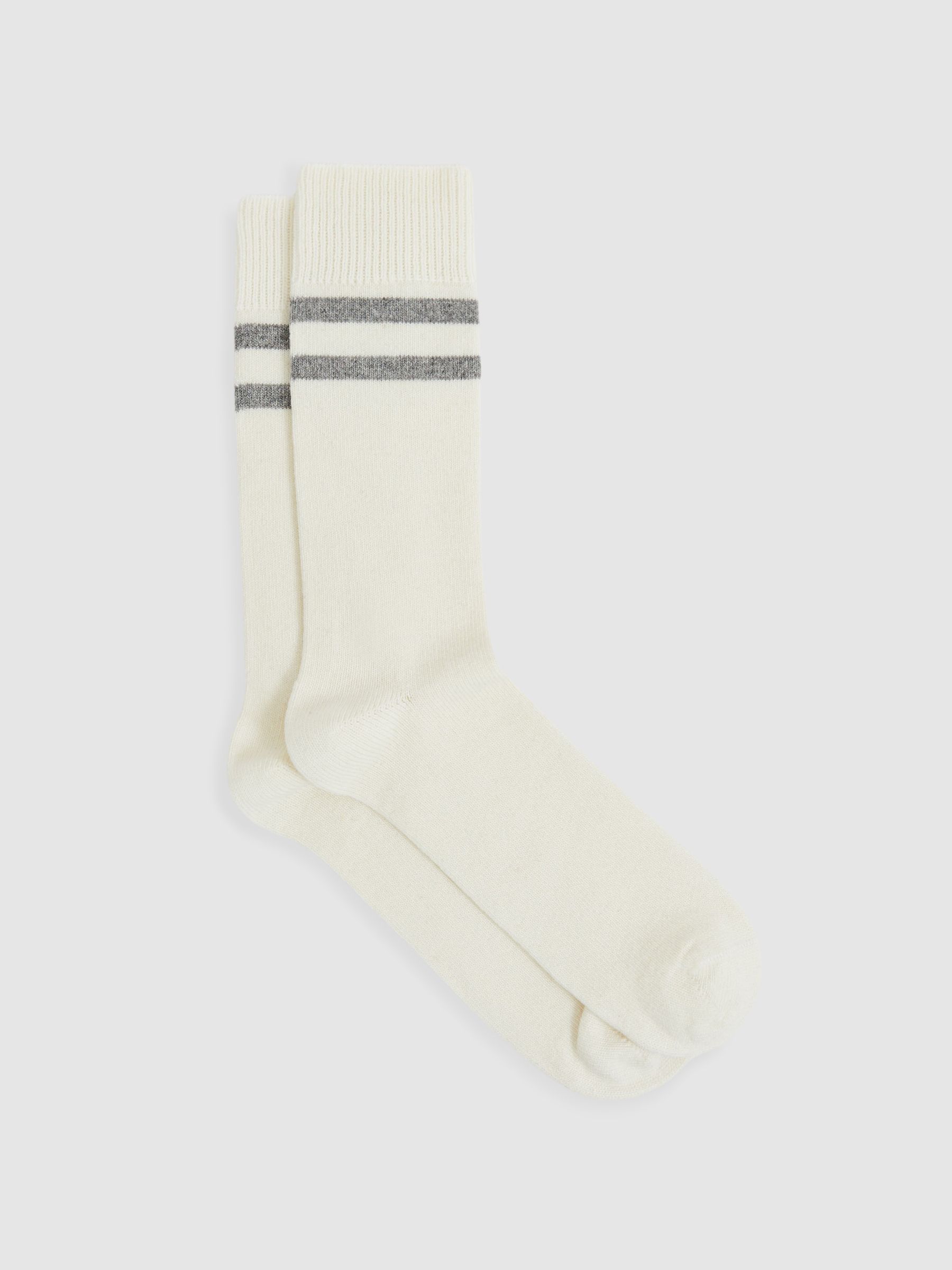 Striped Socks With Wool And Cashmere in Ecru/Soft Grey