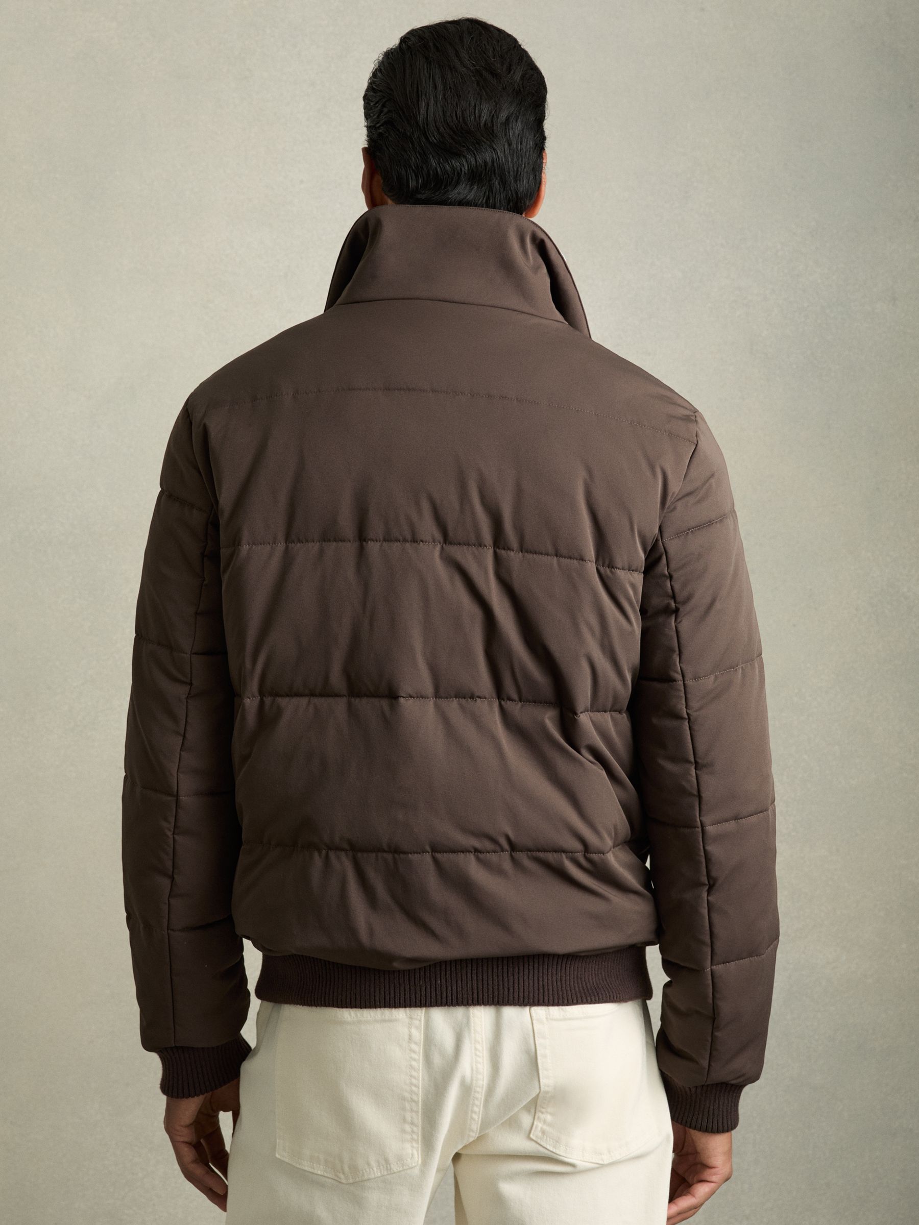 Faux-Fur Collar Puffer Jacket in Brown