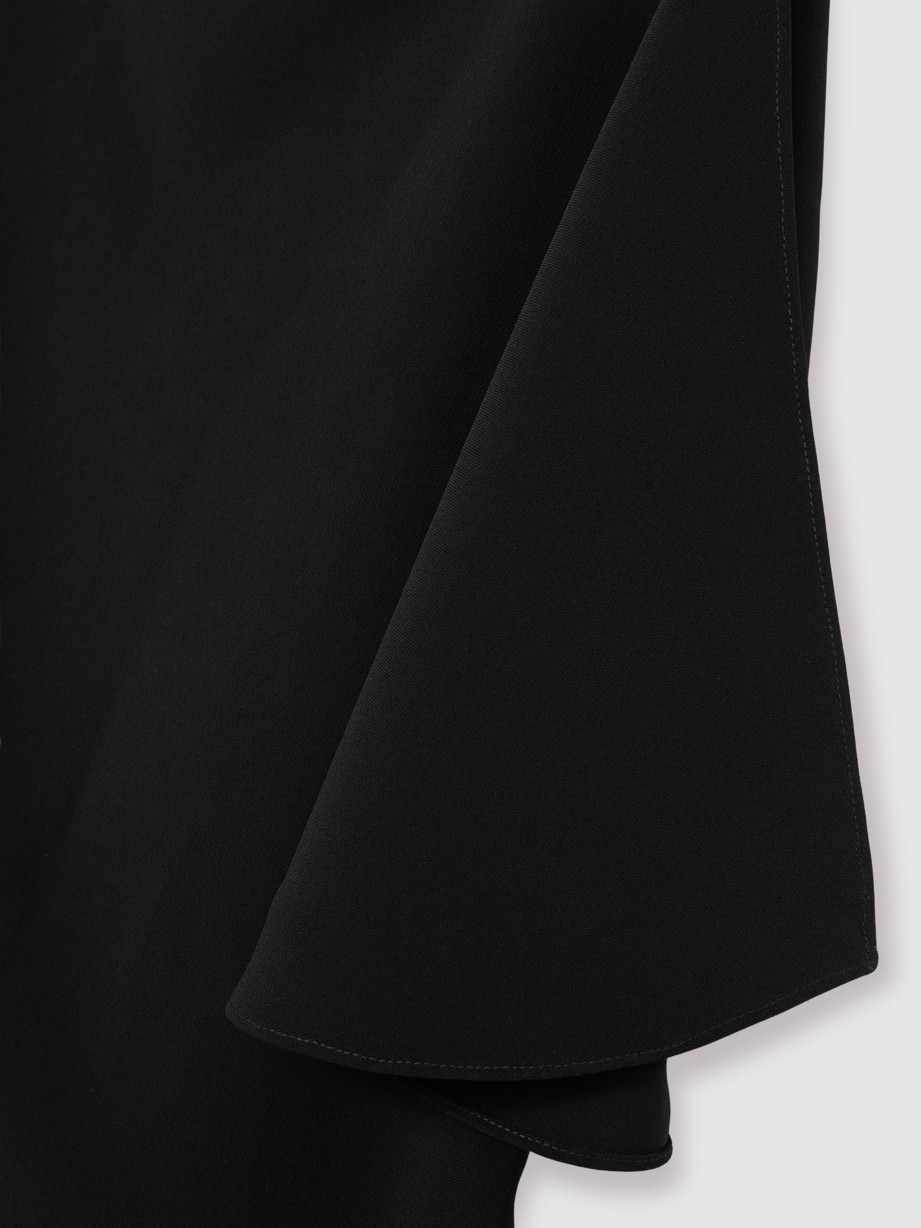 Draped-Front High-Neck Midi Dress in Black