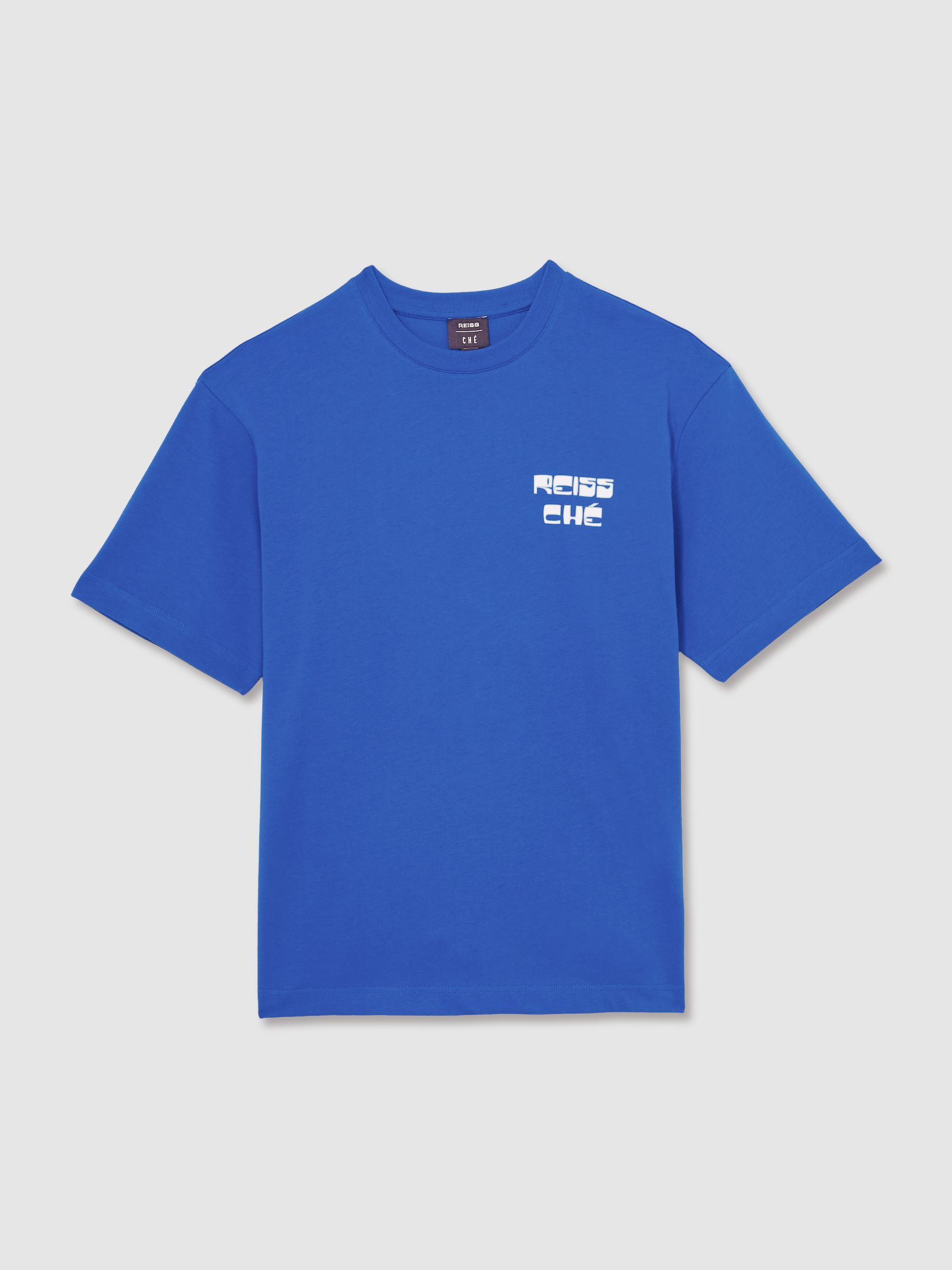 Reiss | Ché Cotton Palm-Print T-Shirt in Blue