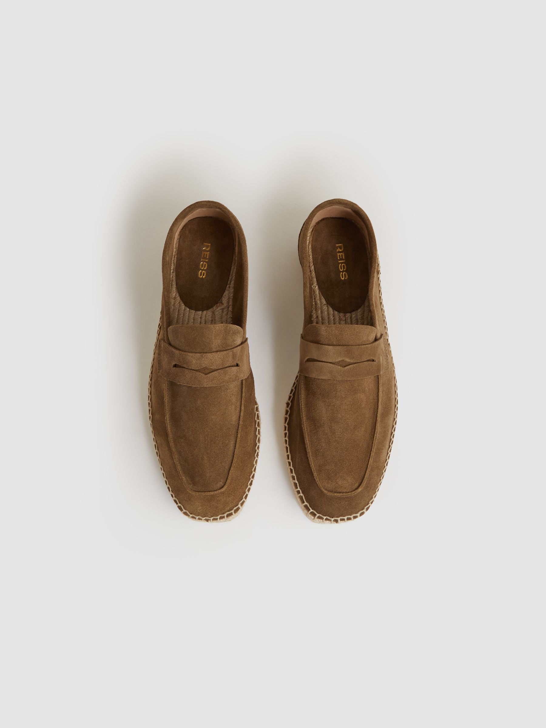 Suede Penny-Strap Espadrilles in Stone