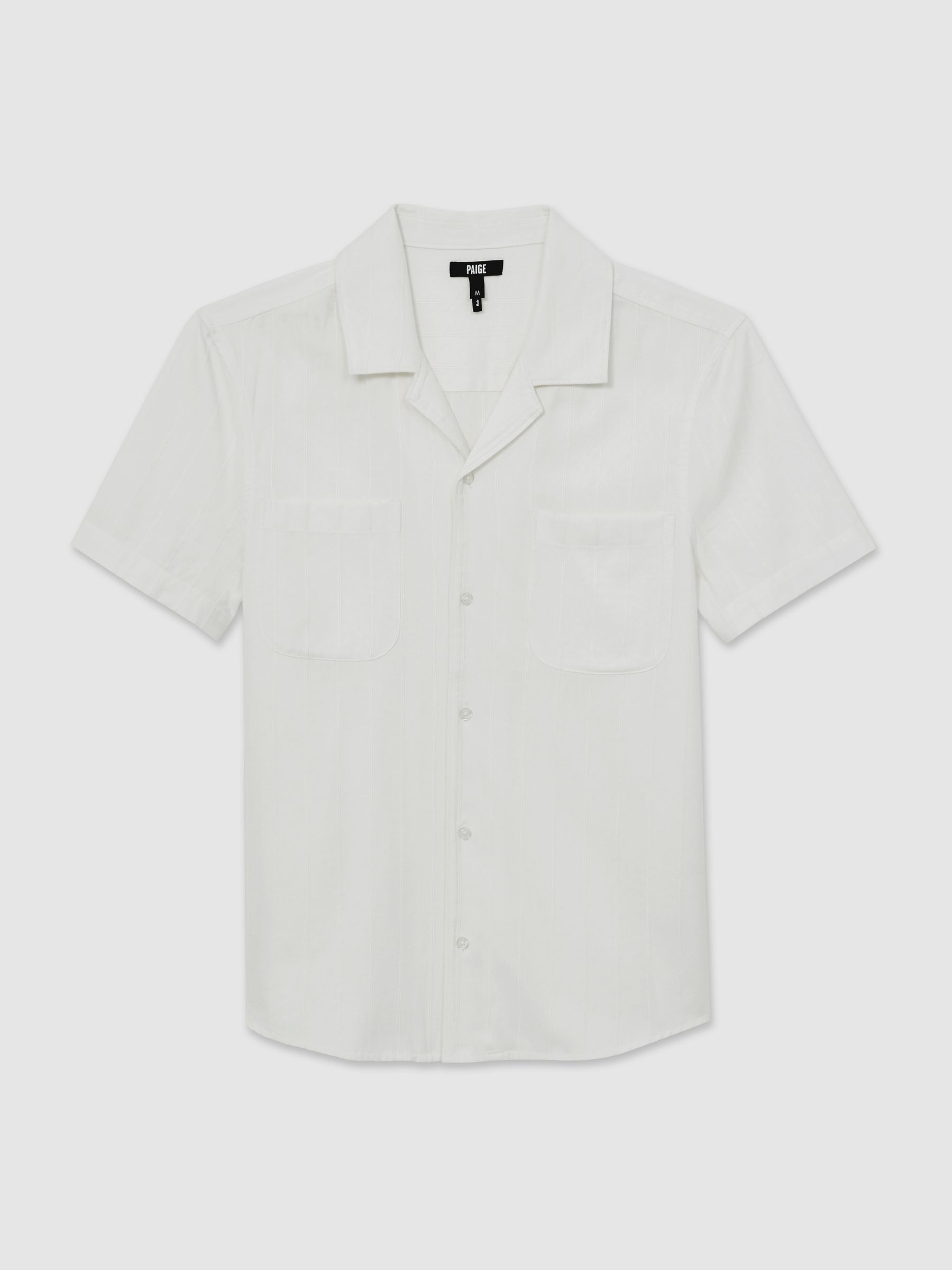 Paige Tonal-Stripe Cuban-Collar Shirt in Ivory