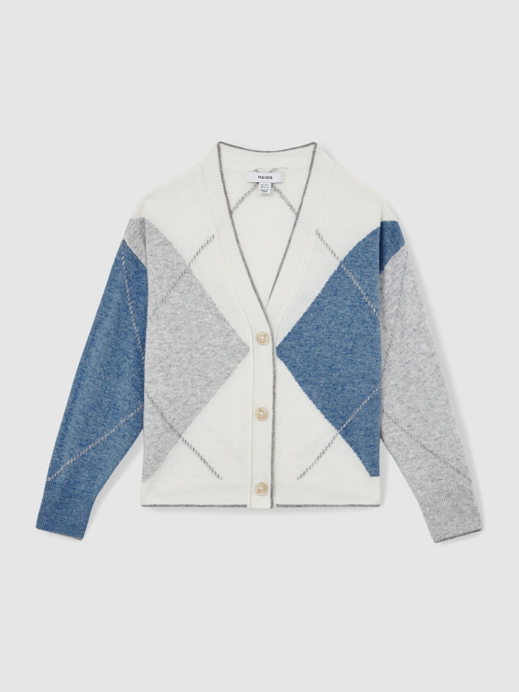 9-13 yrs Argyle Cardigan With Wool And Cashmere in Blue