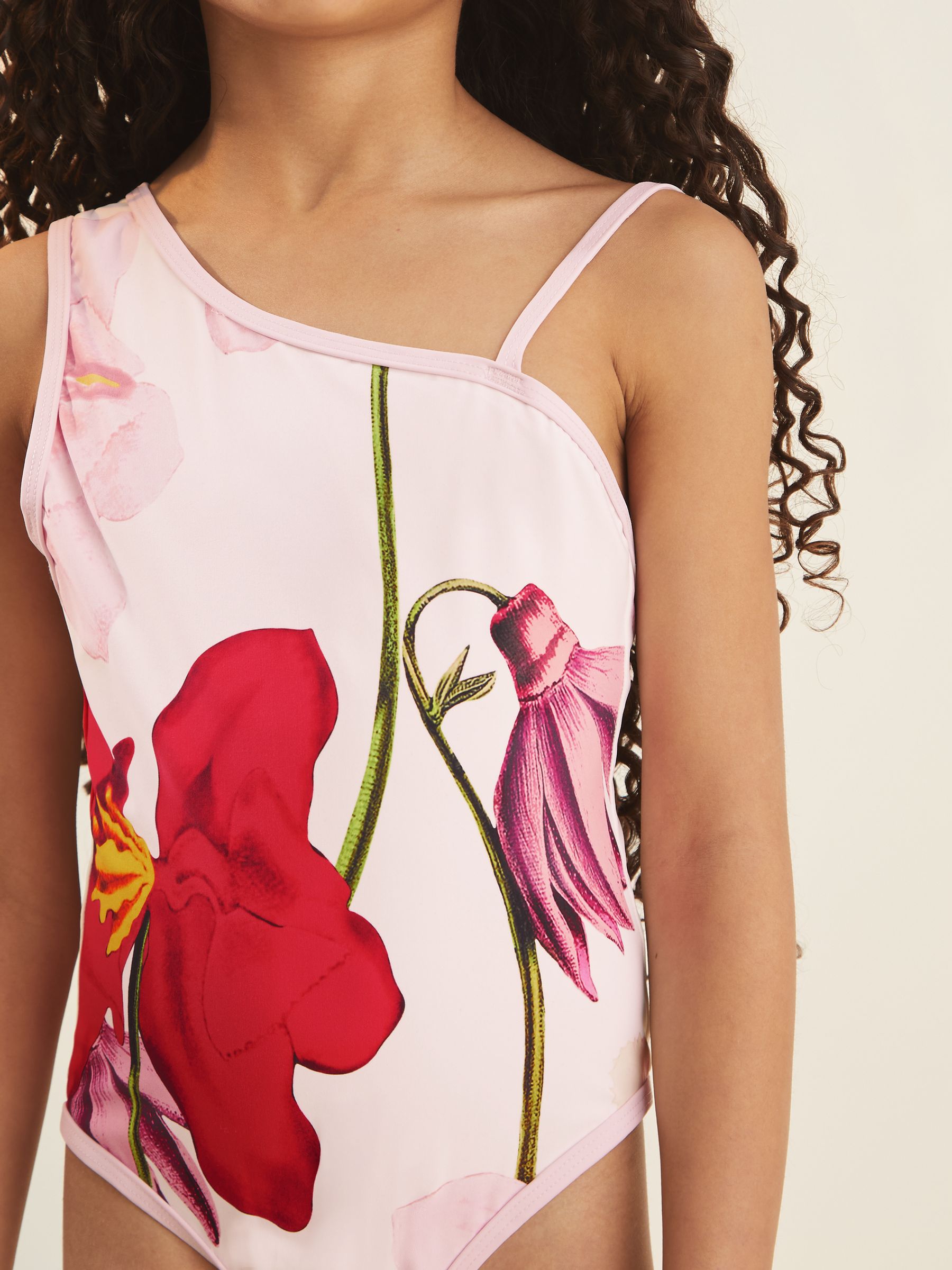 9-13 yrs Reiss | NYBG Floral One-Shoulder Swimsuit in Ivory