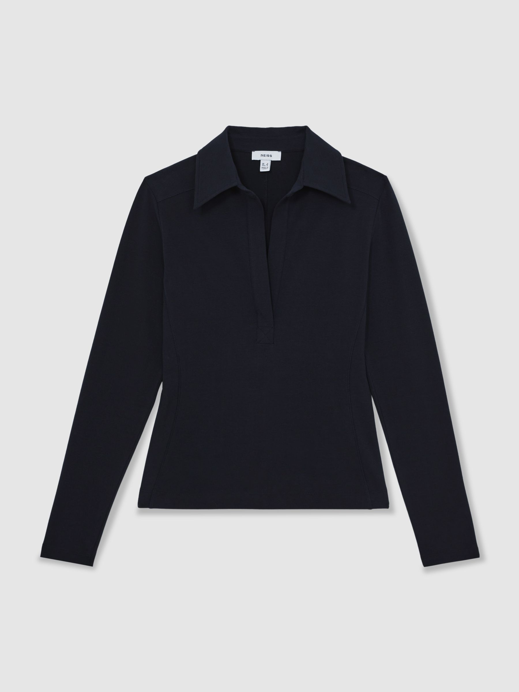 Stretch-Cotton Open-Collar Shirt in Navy