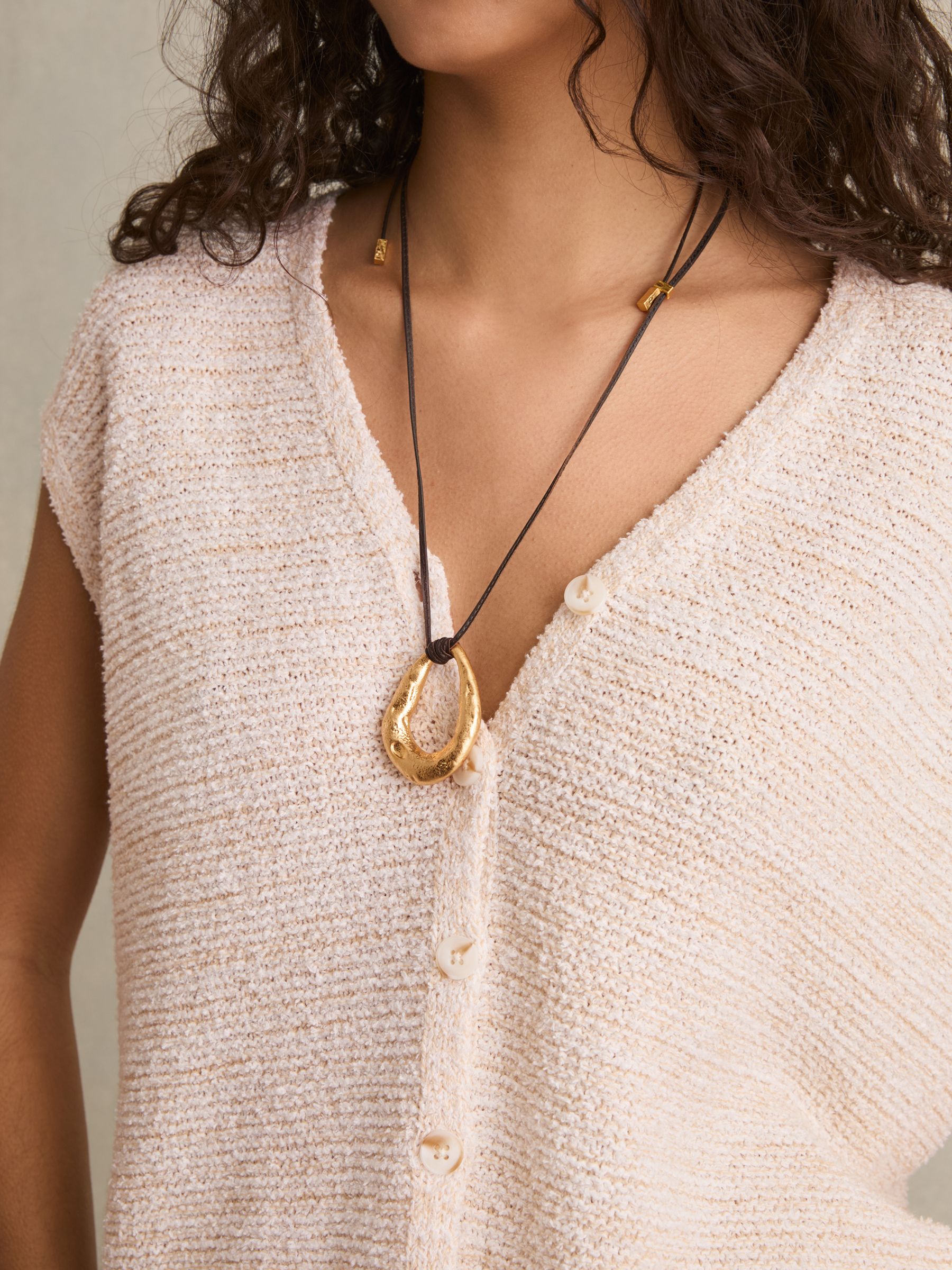 Cotton-Linen Button-Through Knit Top in Ivory