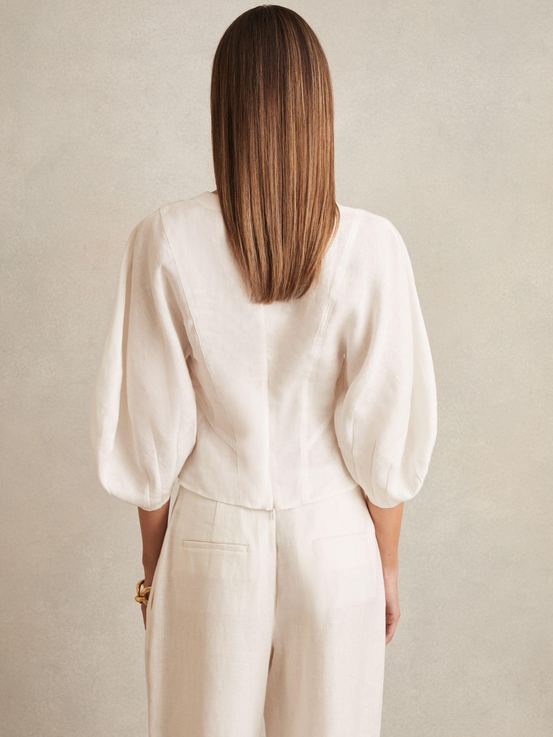 Linen Balloon-Sleeve Top in Ivory