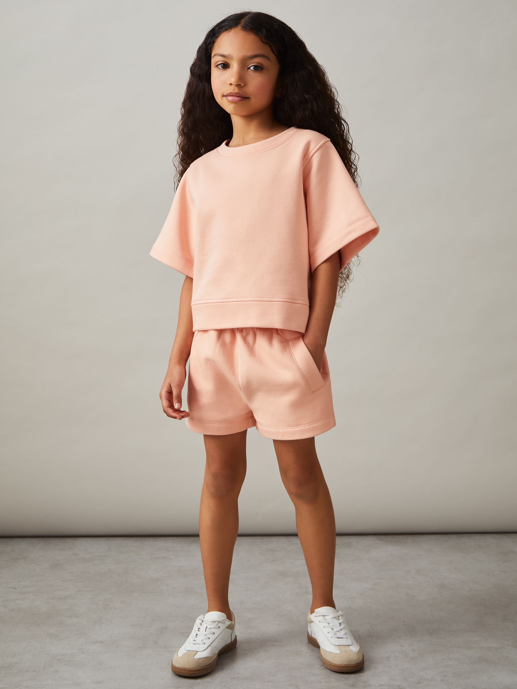 4-9 yrs Cotton-Blend Sweatshirt And Shorts Set in Peach