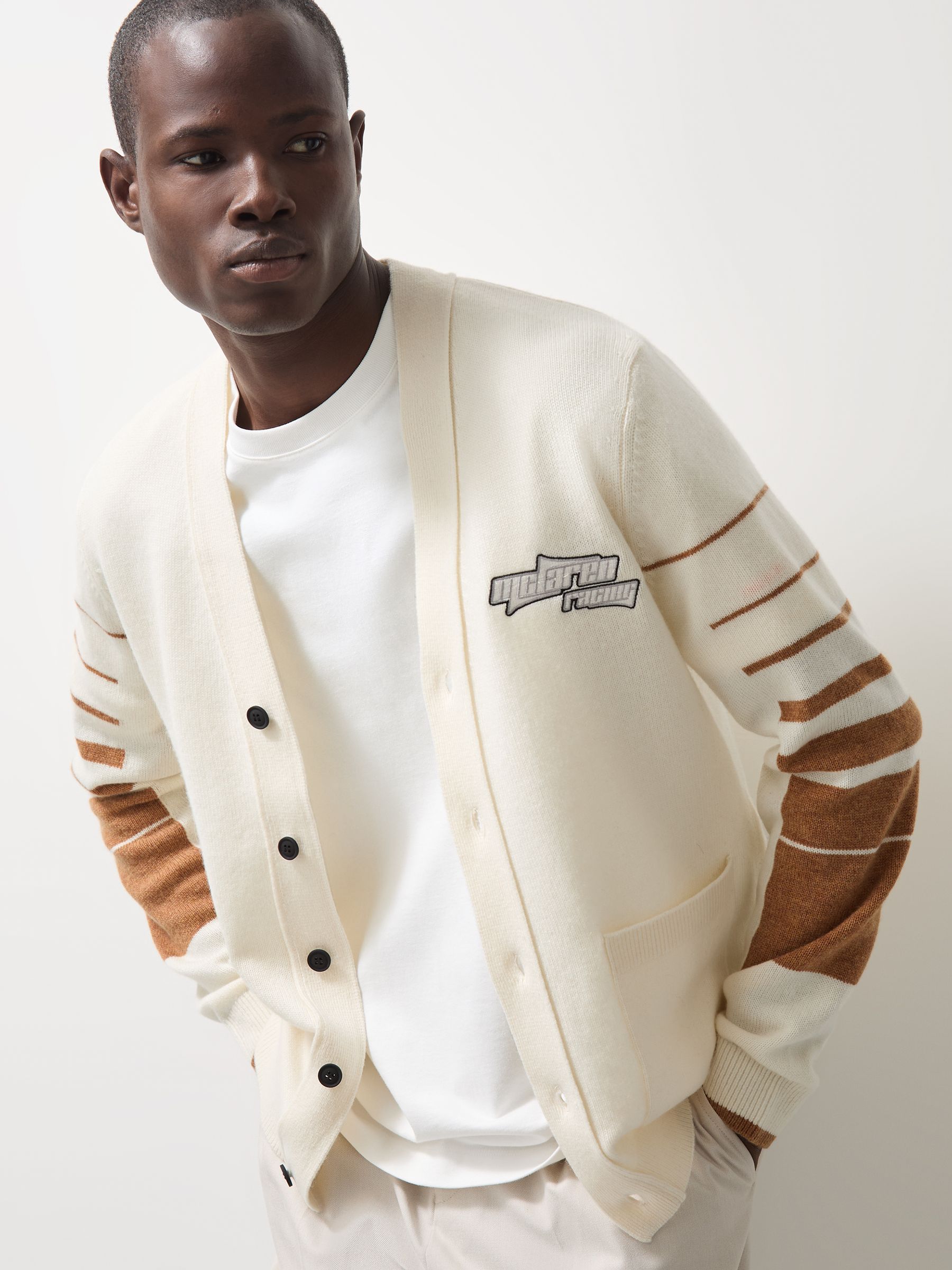 McLaren F1 Team Varsity Cardigan Wool-Cashmere in Off White/Camel
