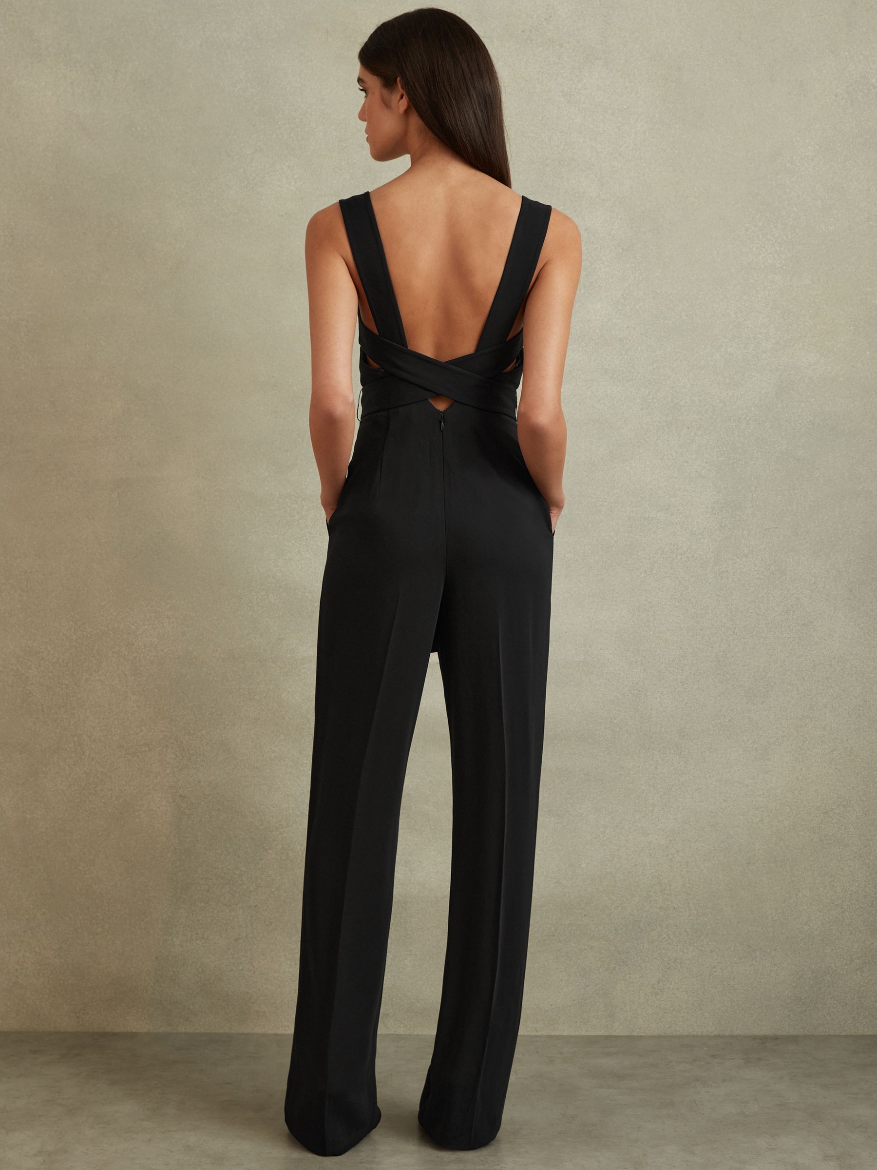 Cross Back Belted Jumpsuit in Black
