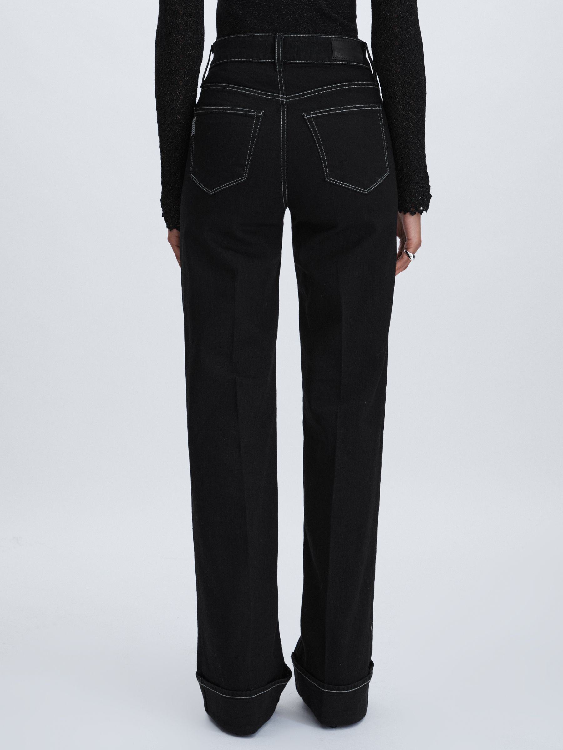 Paige Wide-Leg Cuffed Jeans in Black