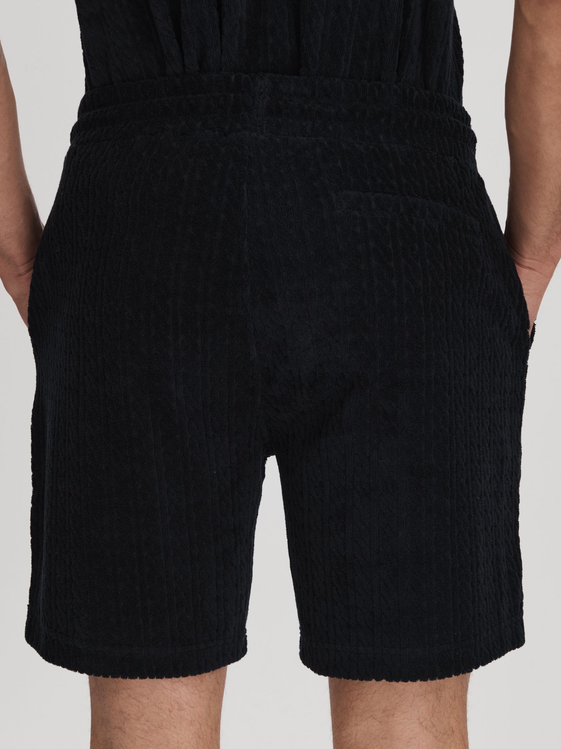Towelling Drawstring Shorts in Navy