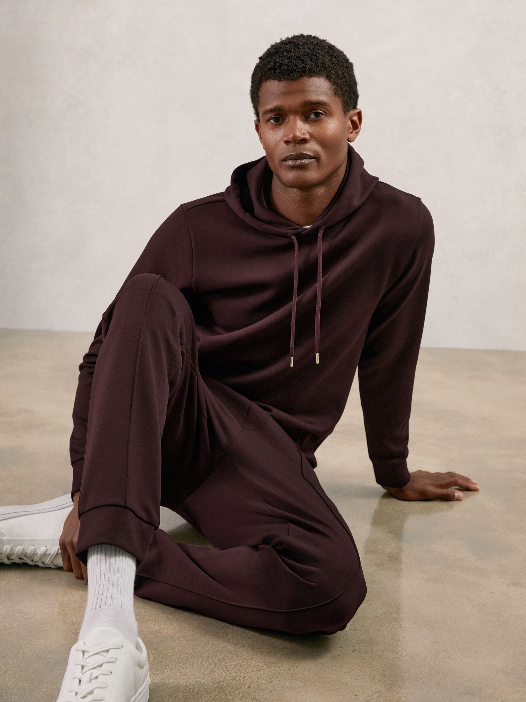 Interlock Jersey Drawstring Hoodie in Cherry Red