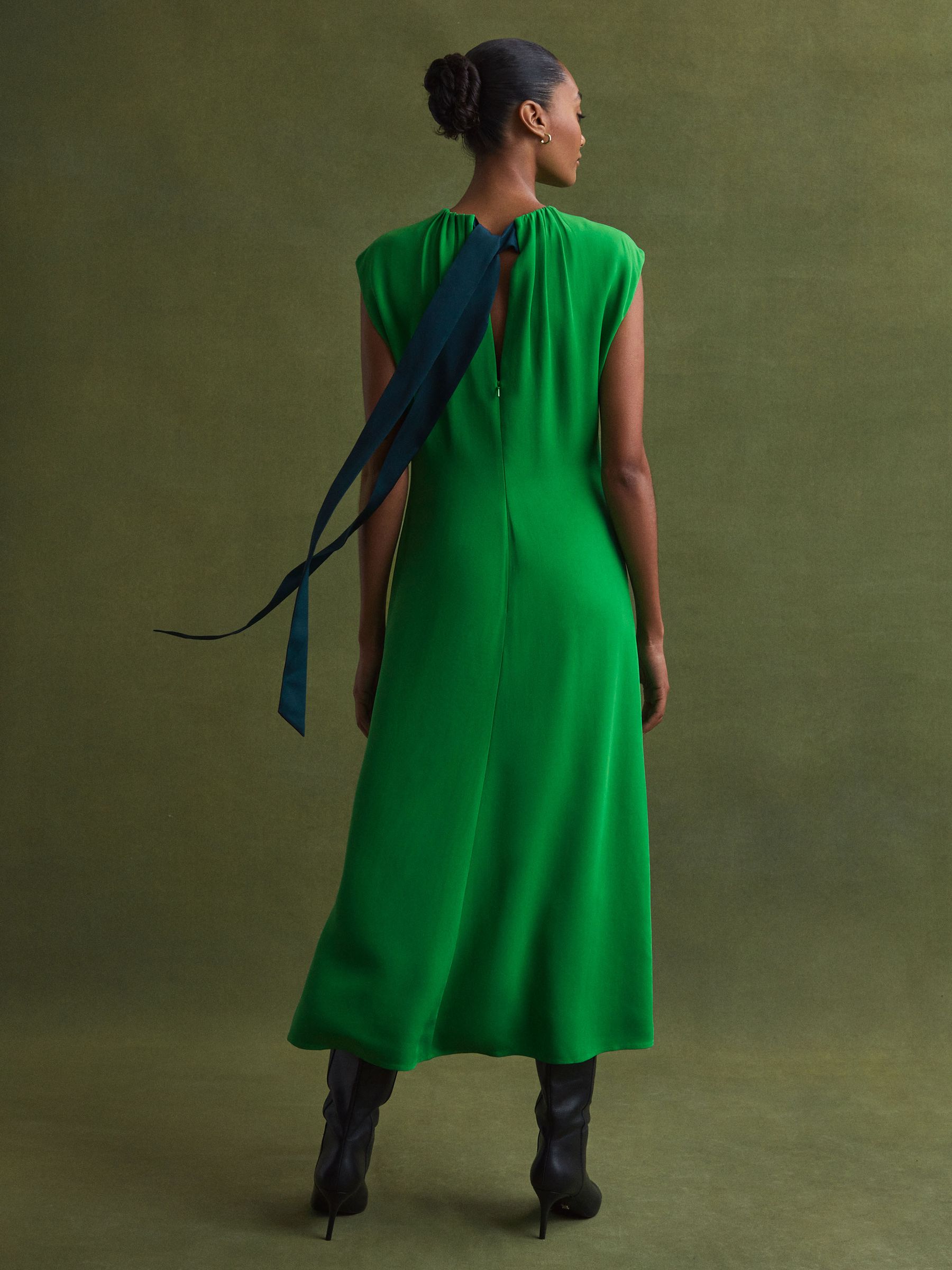 Florere Tie Neck Midi Dress in Bright Green