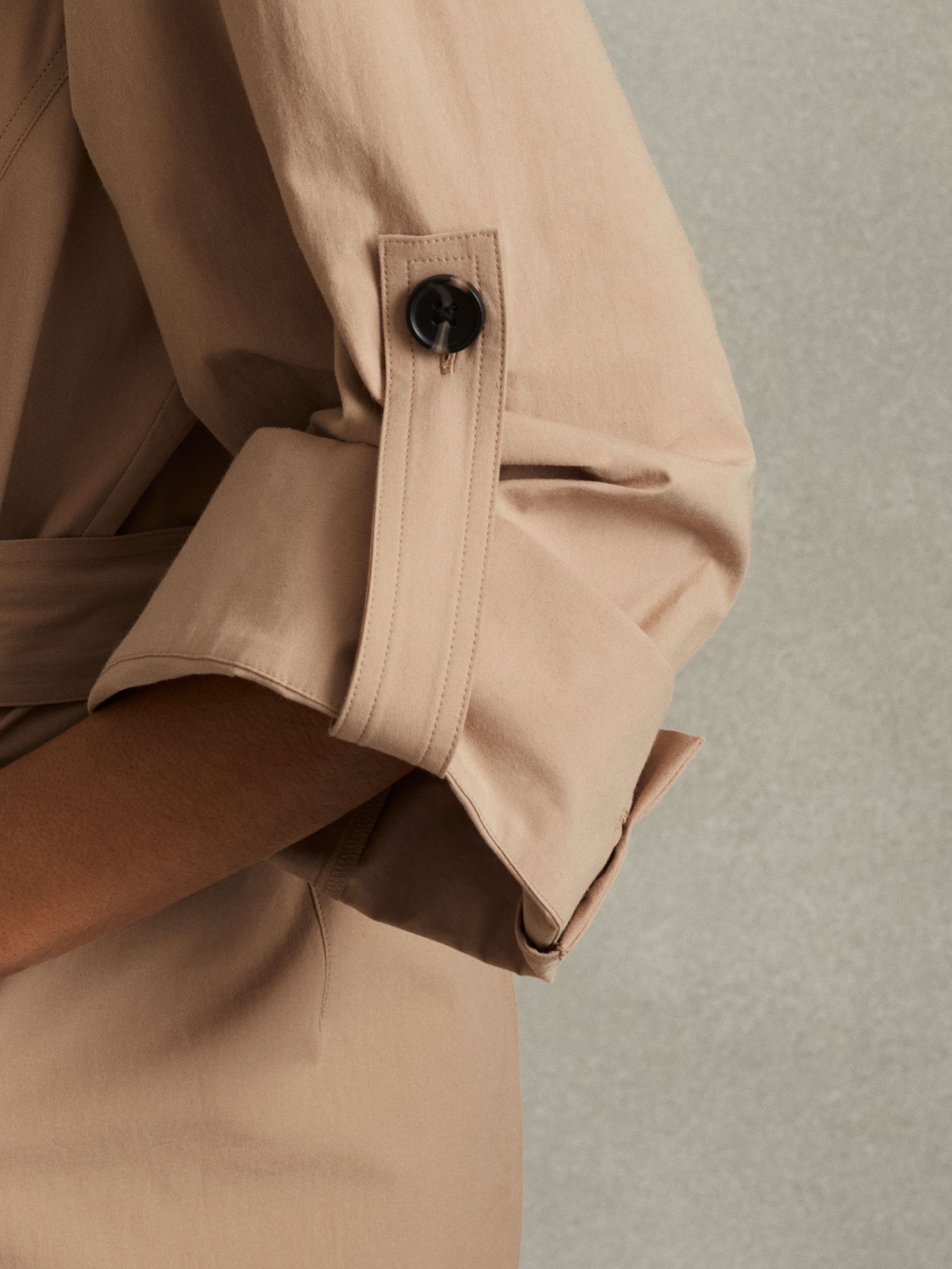 Cotton Blend Collared Cowl Neck Mini Dress in Stone