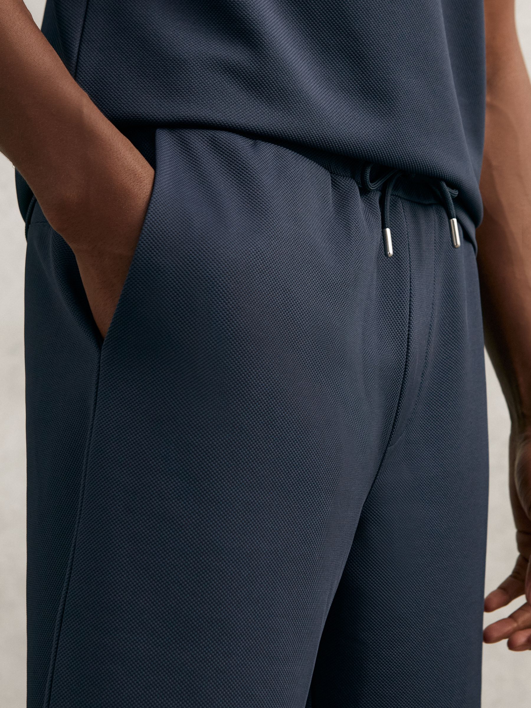 Textured Drawstring Shorts in Airforce Blue