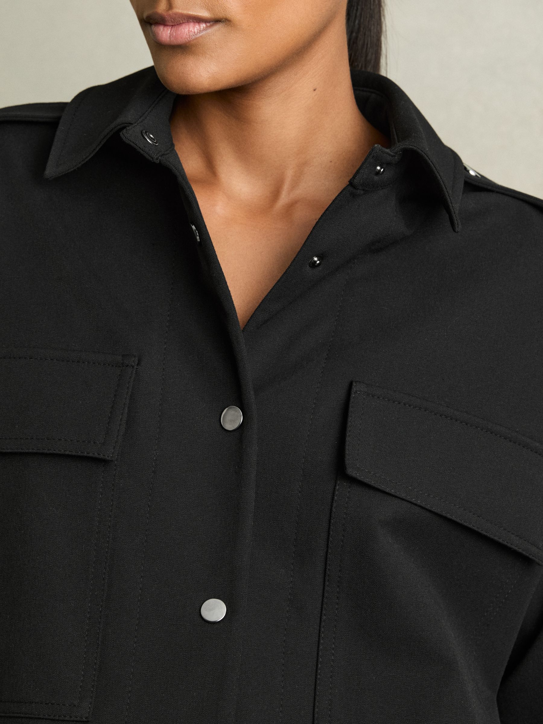 Cropped Twill Shirt Jacket in Black
