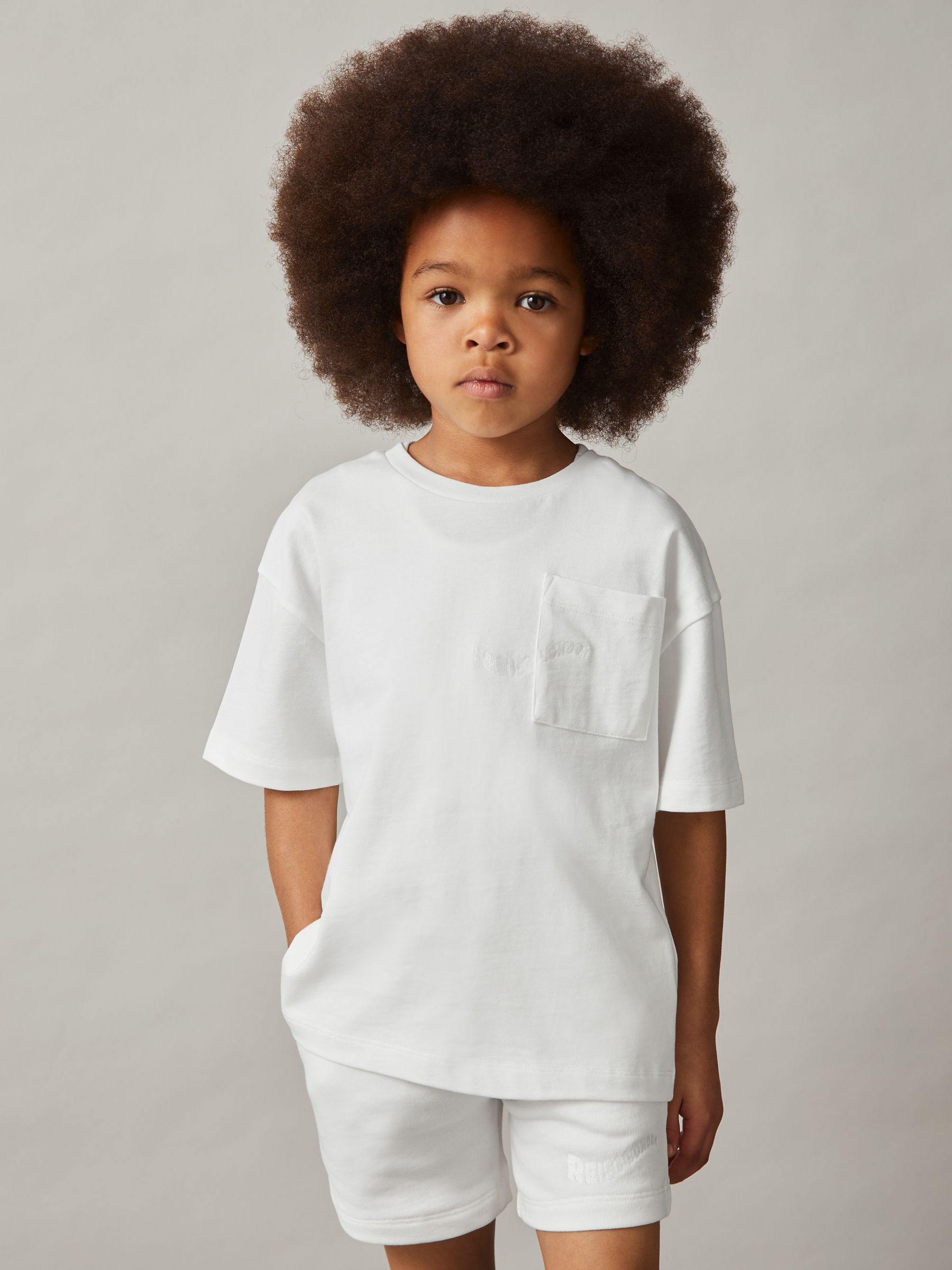 13-14 yrs Cotton Palm-Embroidery Oversize T-Shirt in Off White