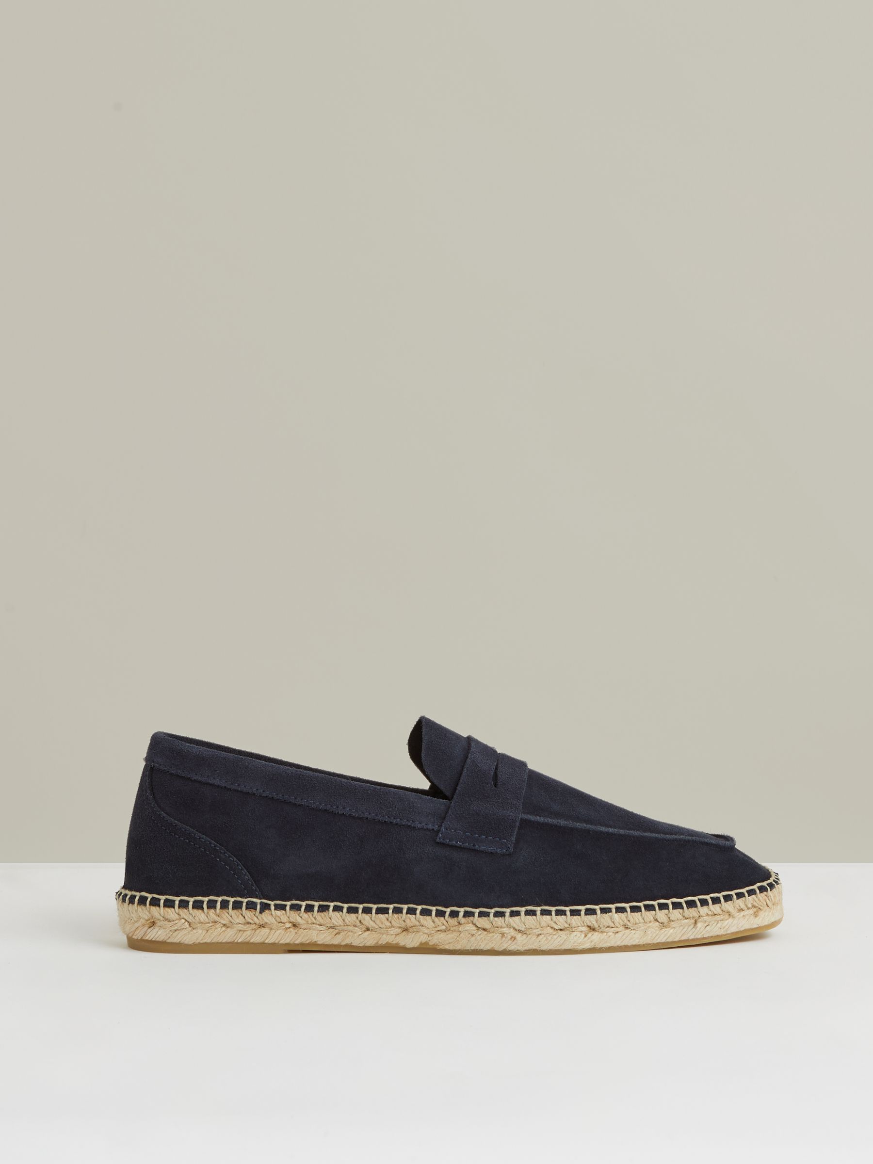 Suede Penny-Strap Espadrilles in Navy