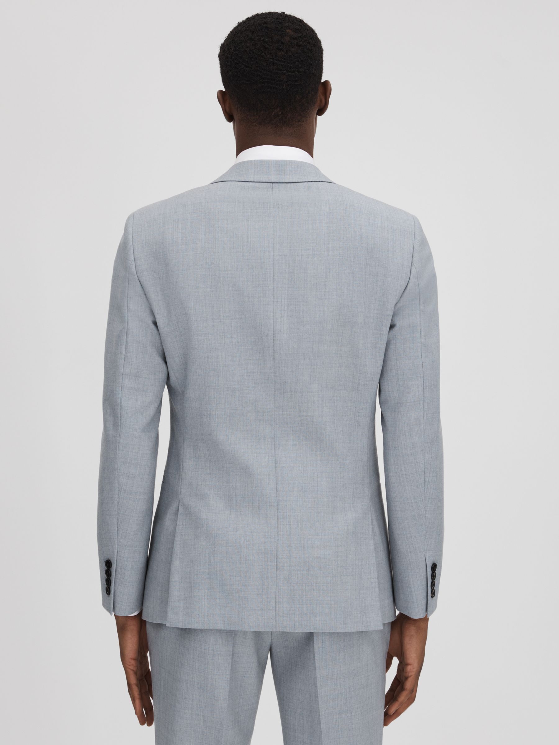 Slim Fit Wool Single Breasted Blazer in Soft Blue