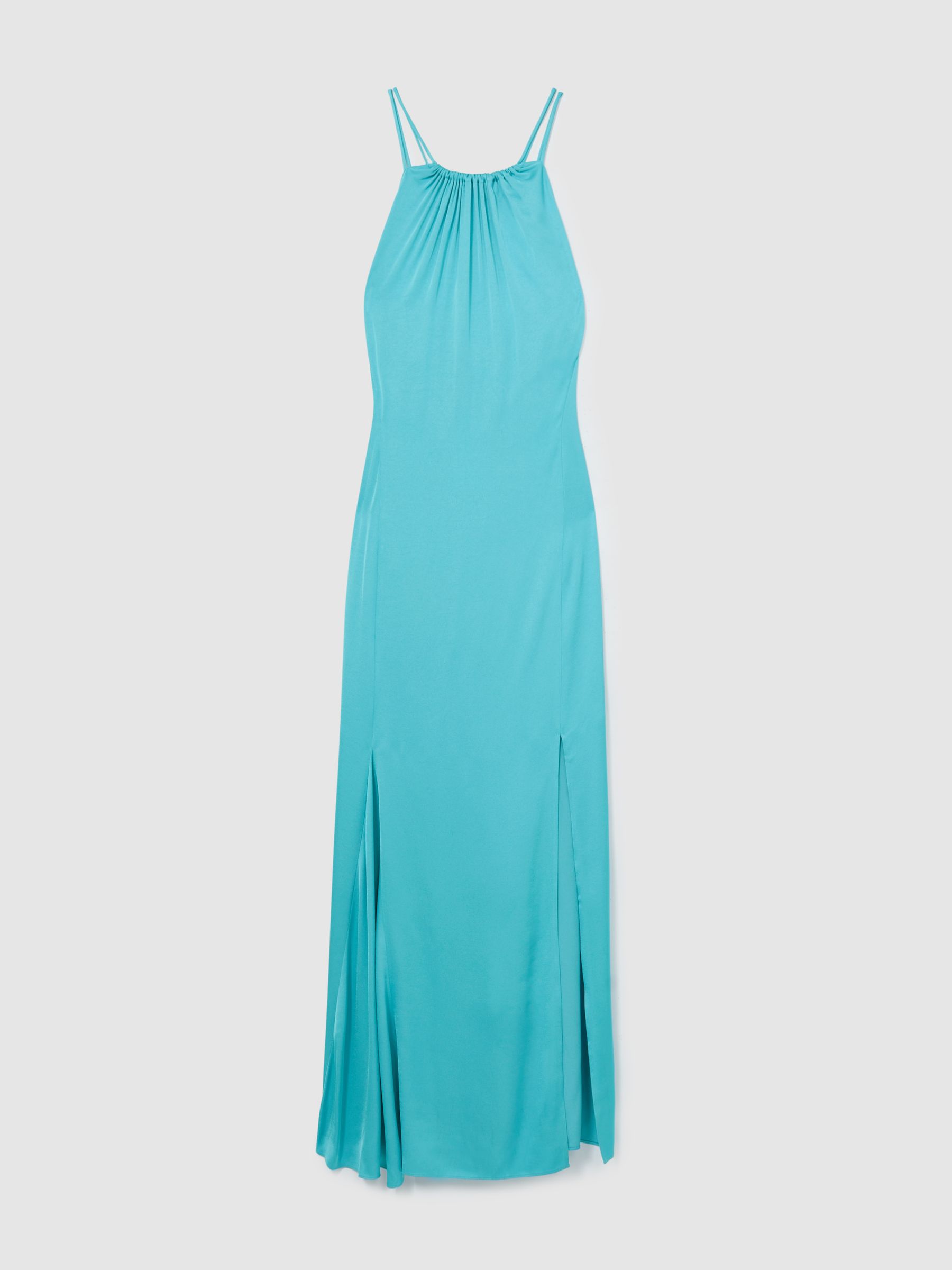 Satin Halterneck Maxi Dress in Blue