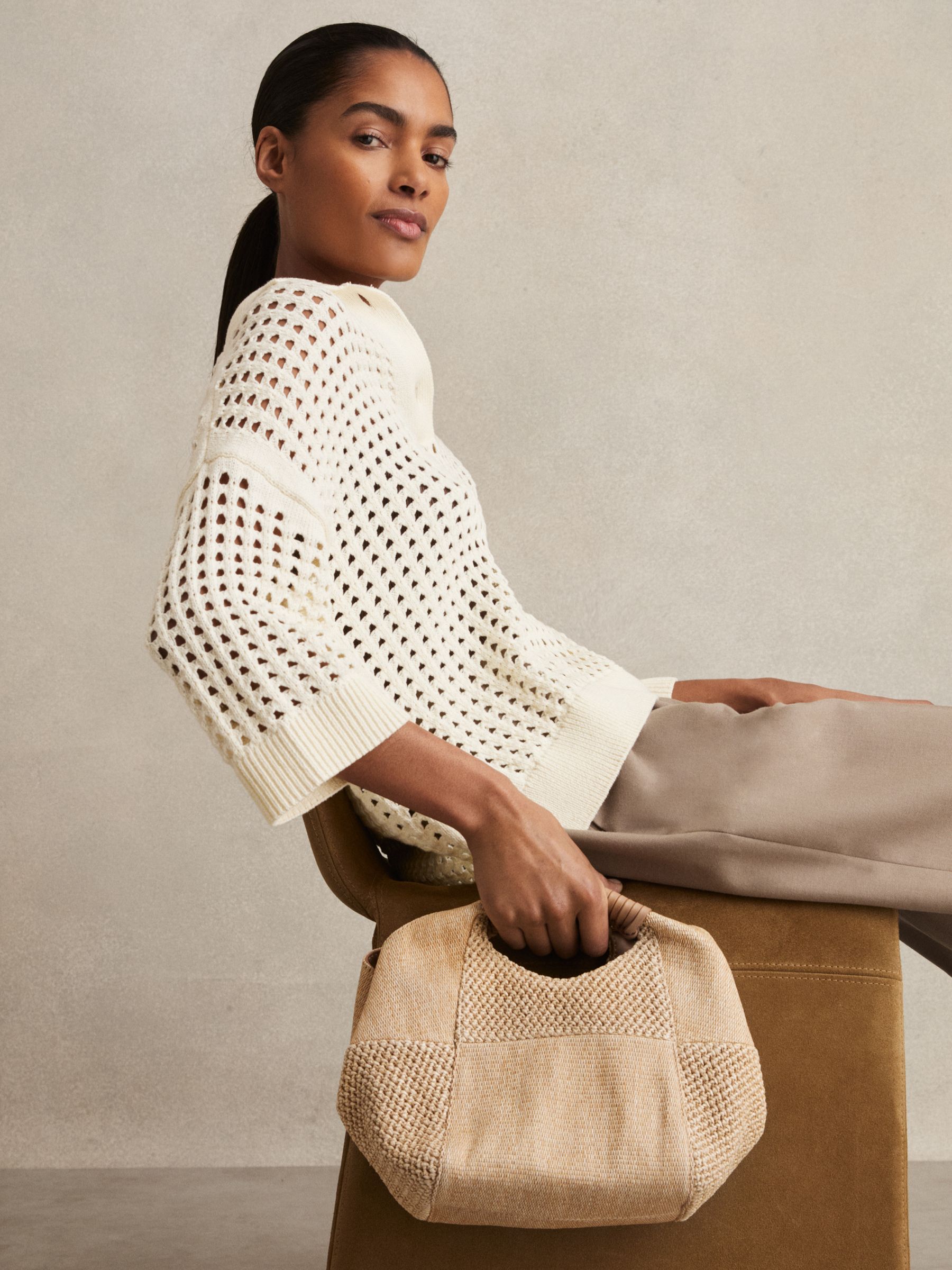 Raffia Patchwork Clutch Bag in Natural