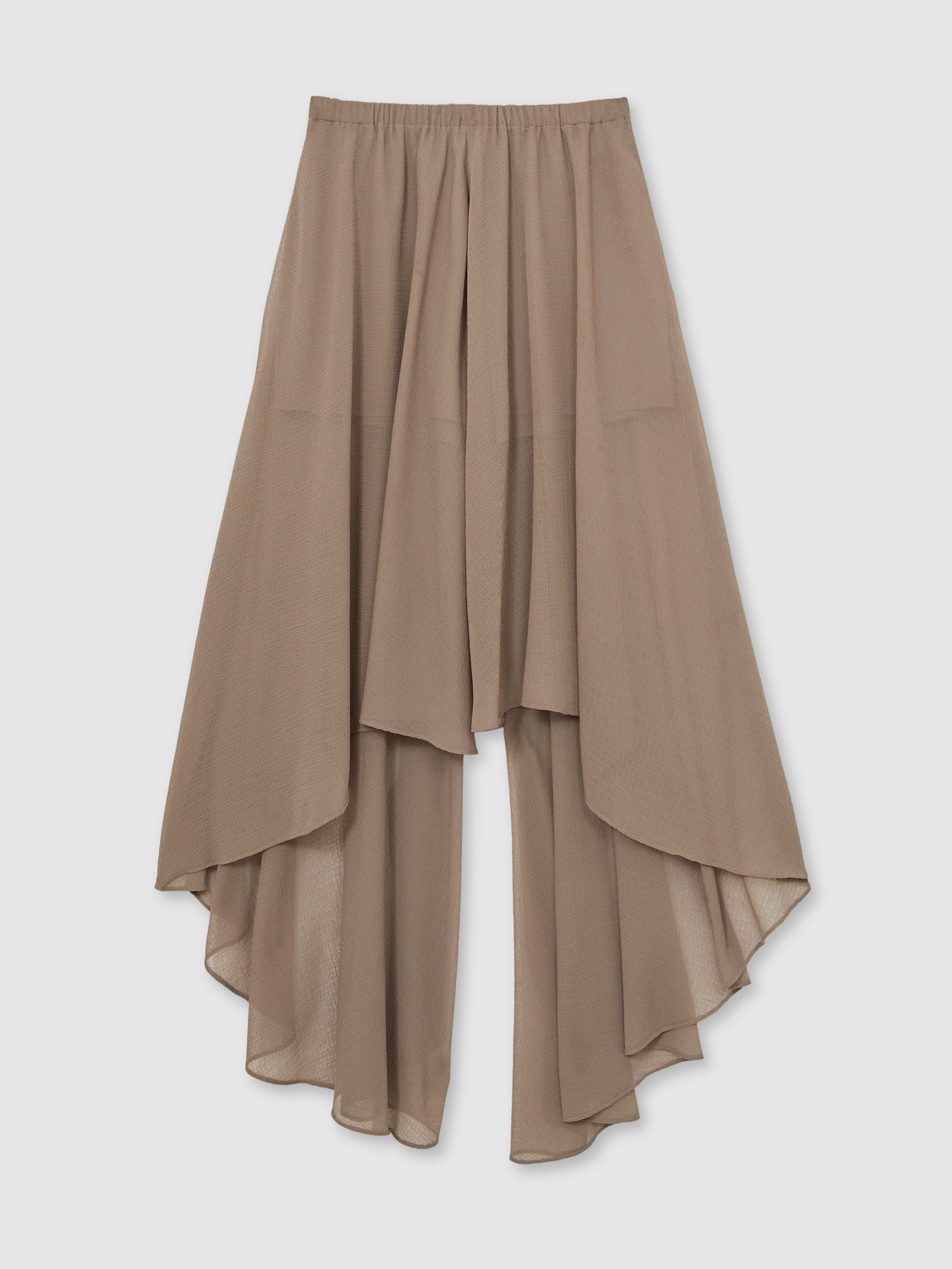 Sheer-Overlay High-Low Shorts in Mink Neutral