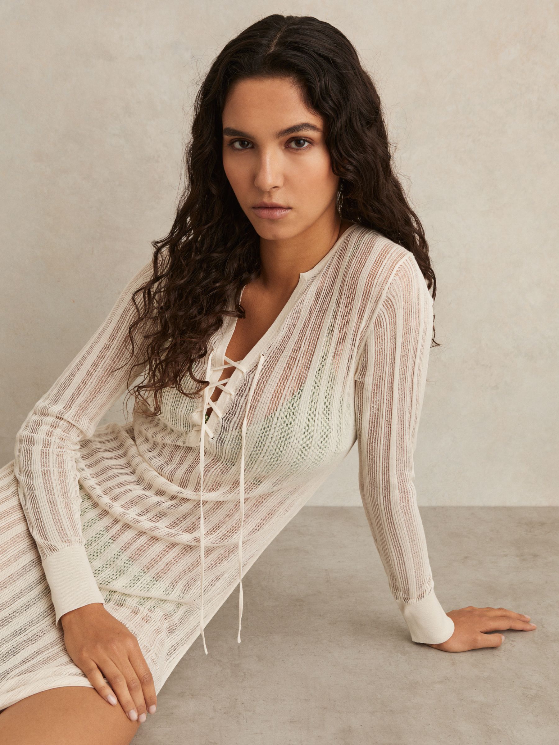 Knitted Beach Cover-Up Dress in Cream
