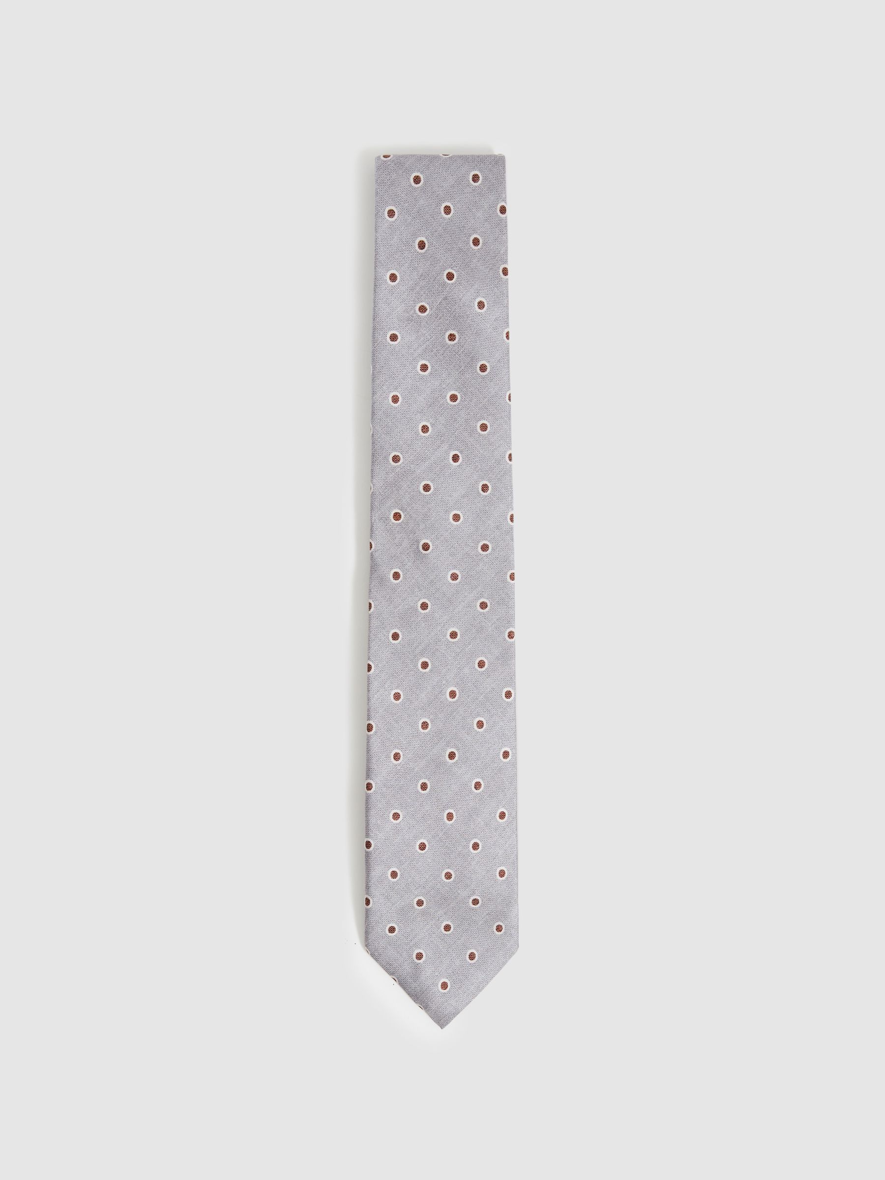 Silk Polka Dot Print Tie in Soft Grey