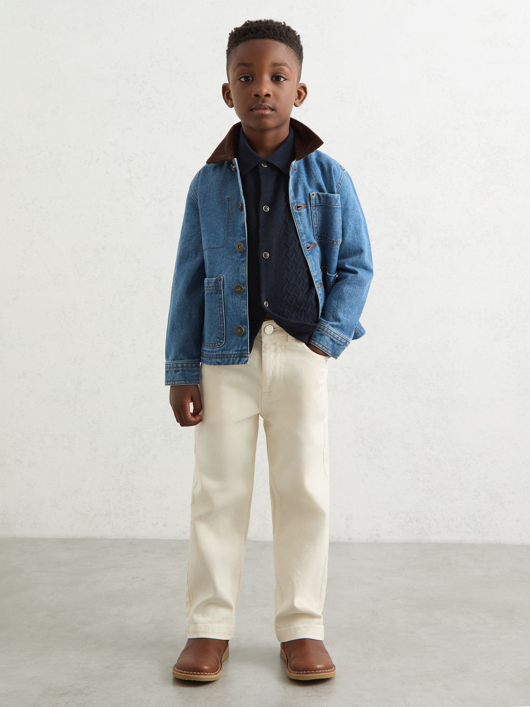 3-9 yrs Wool V-Stitch Button-Through Cardigan in Navy Blue