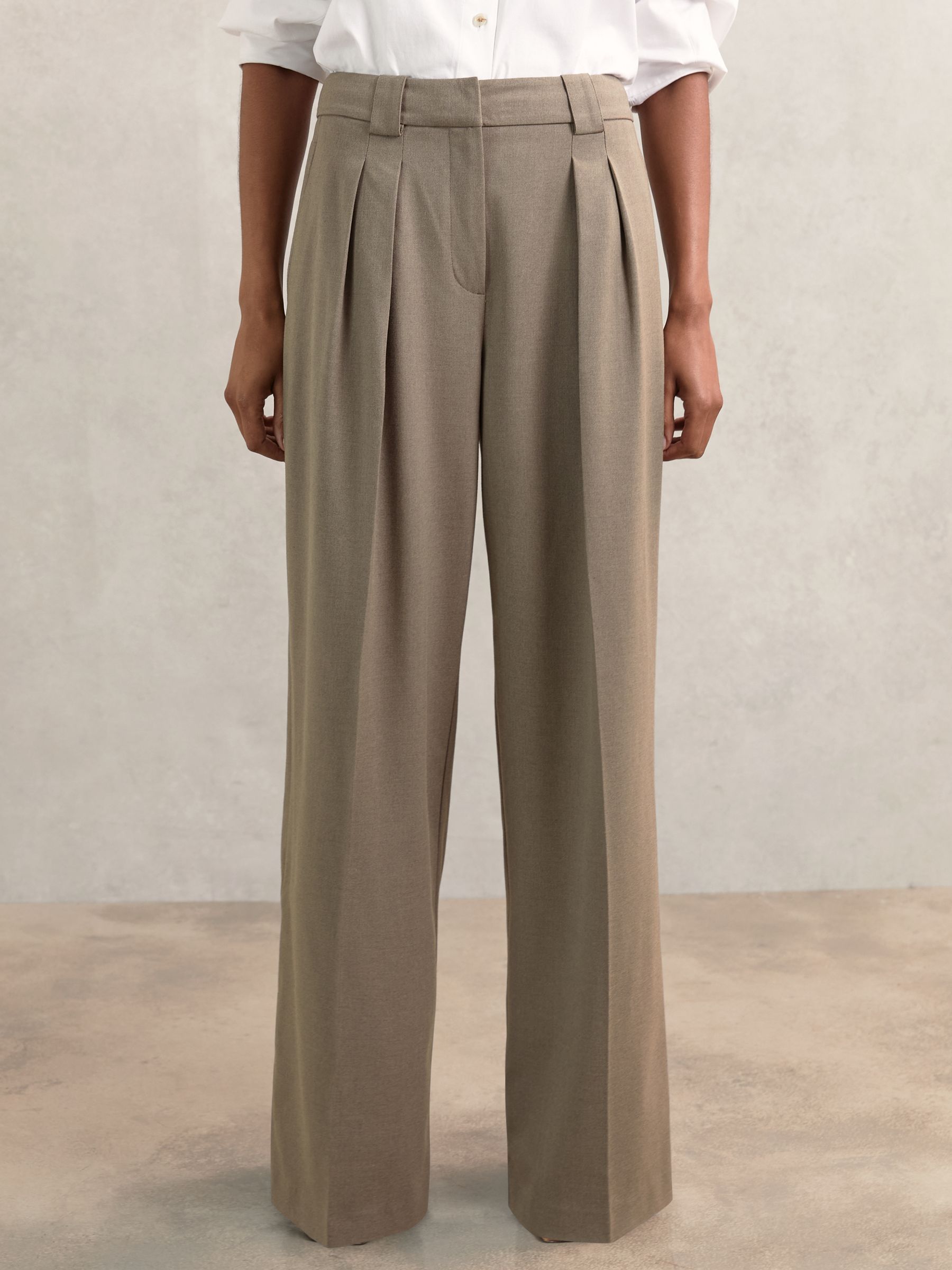 Wide Leg Pleated Trousers in Neutral