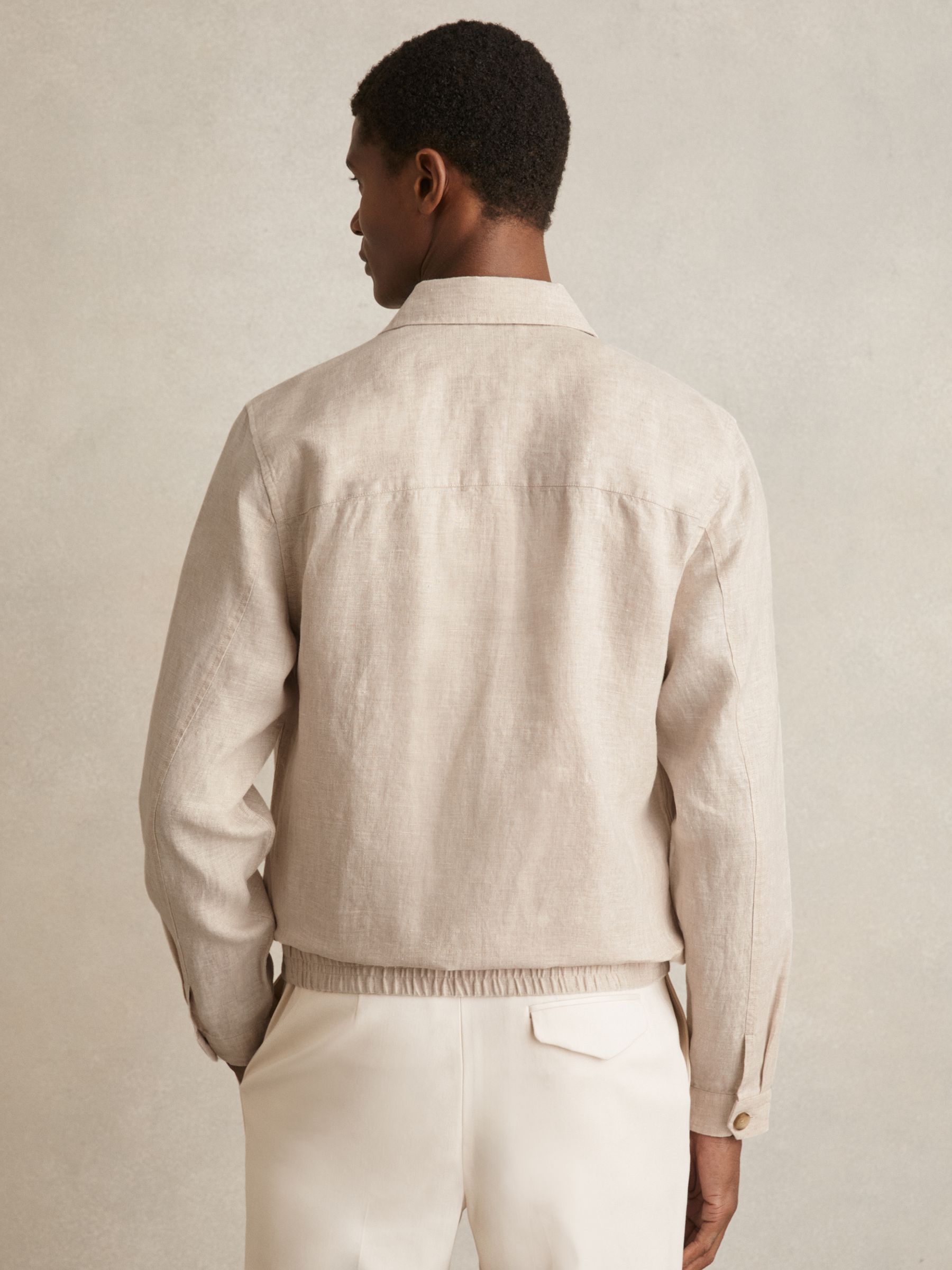 Linen Elasticated Hem Overshirt in Oatmeal