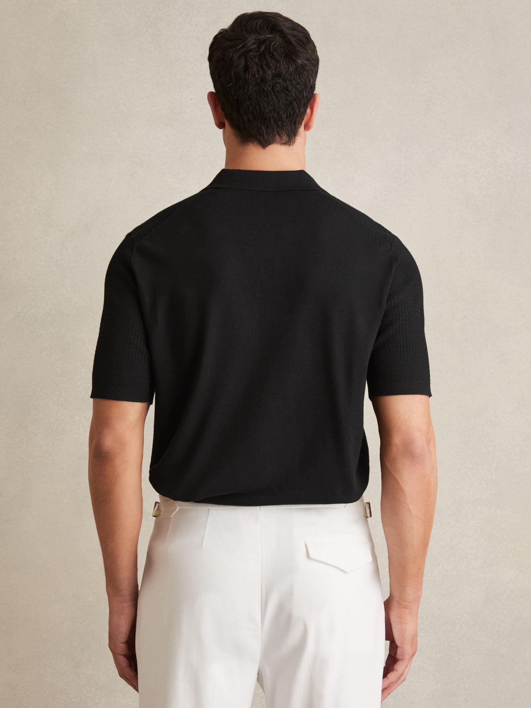 Open-Collar Knit Polo Shirt in Black