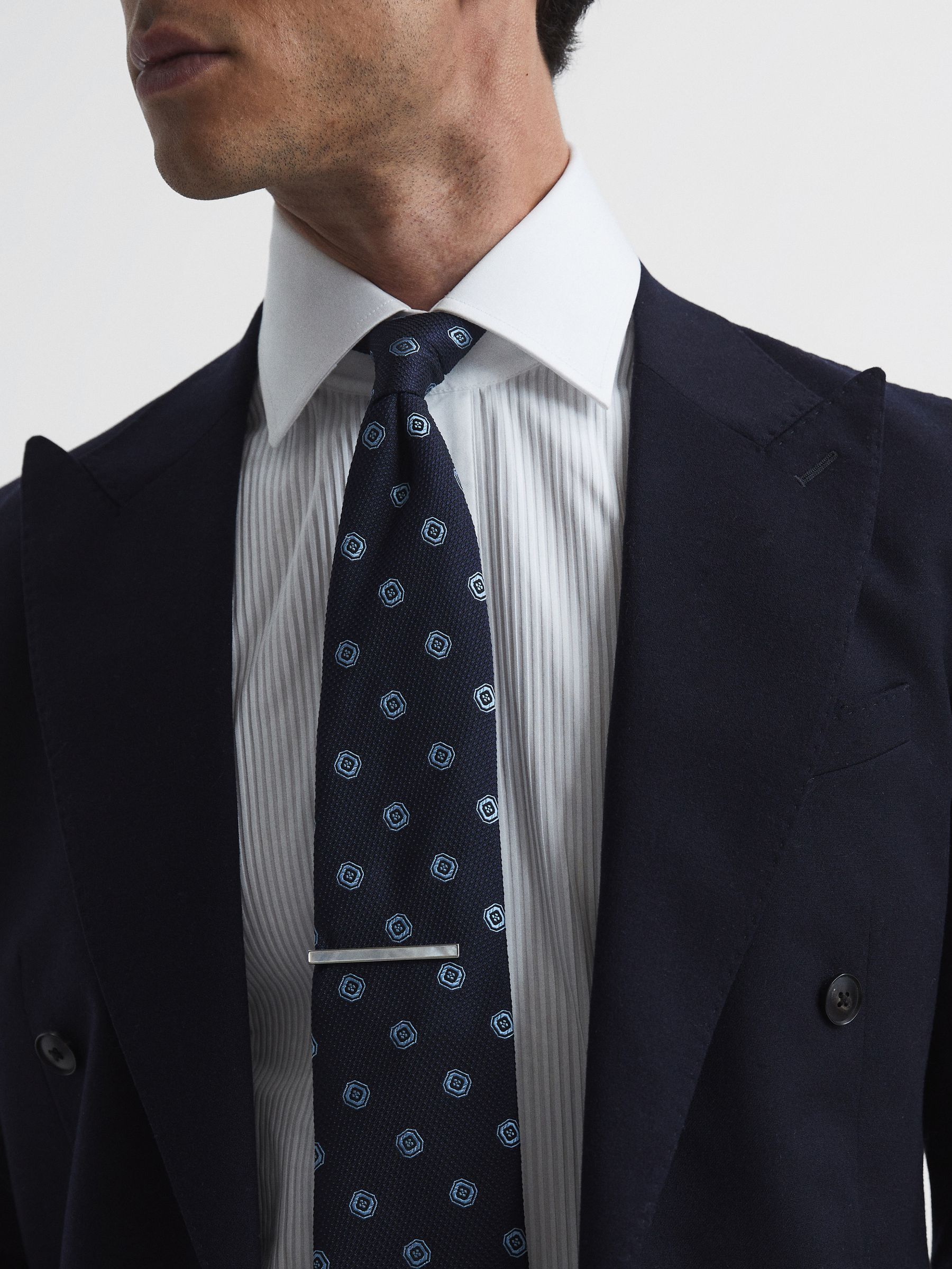 Stone Insert Tie Bar in Silver