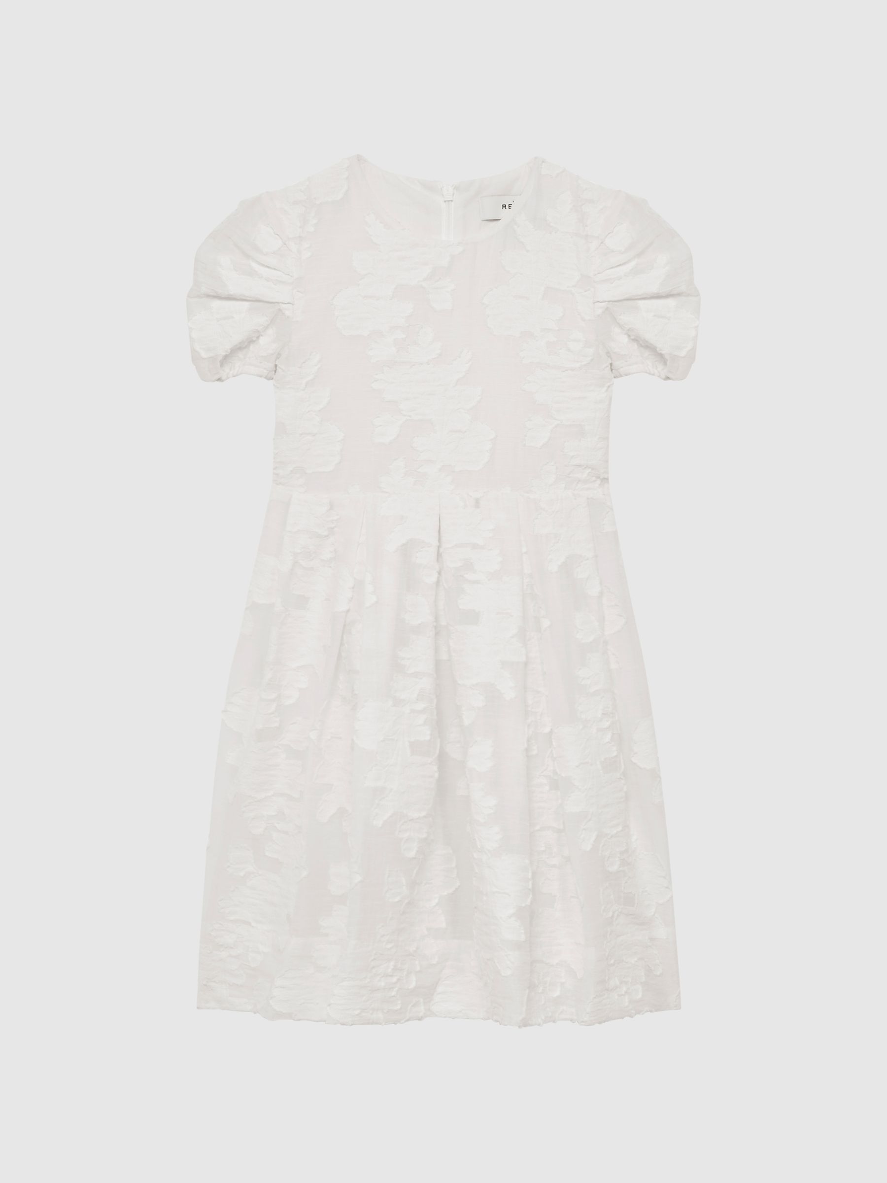 Junior Floral Print Textured Dress in Ivory