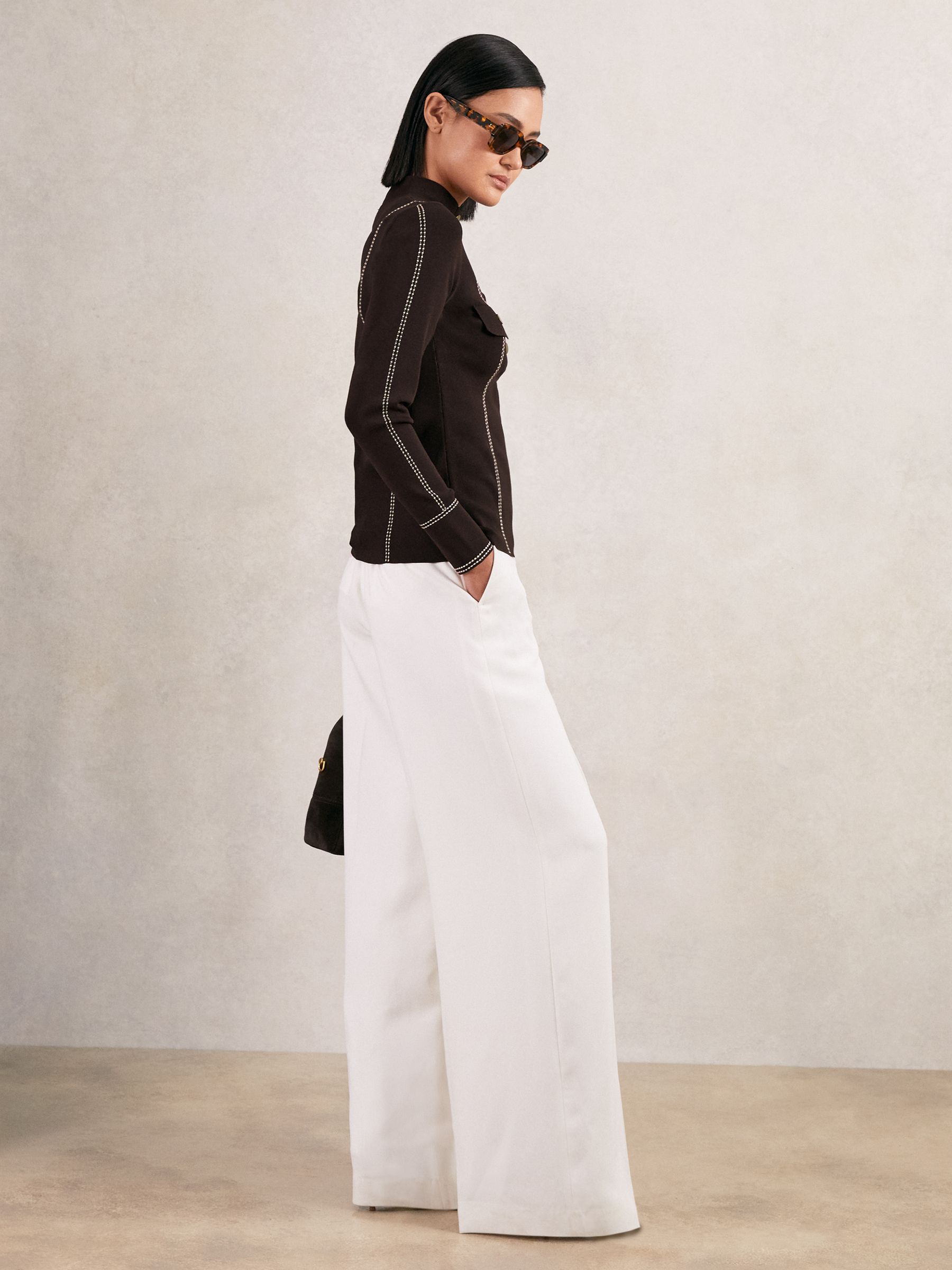 Contrast-Stitch Knit Top in Burgundy