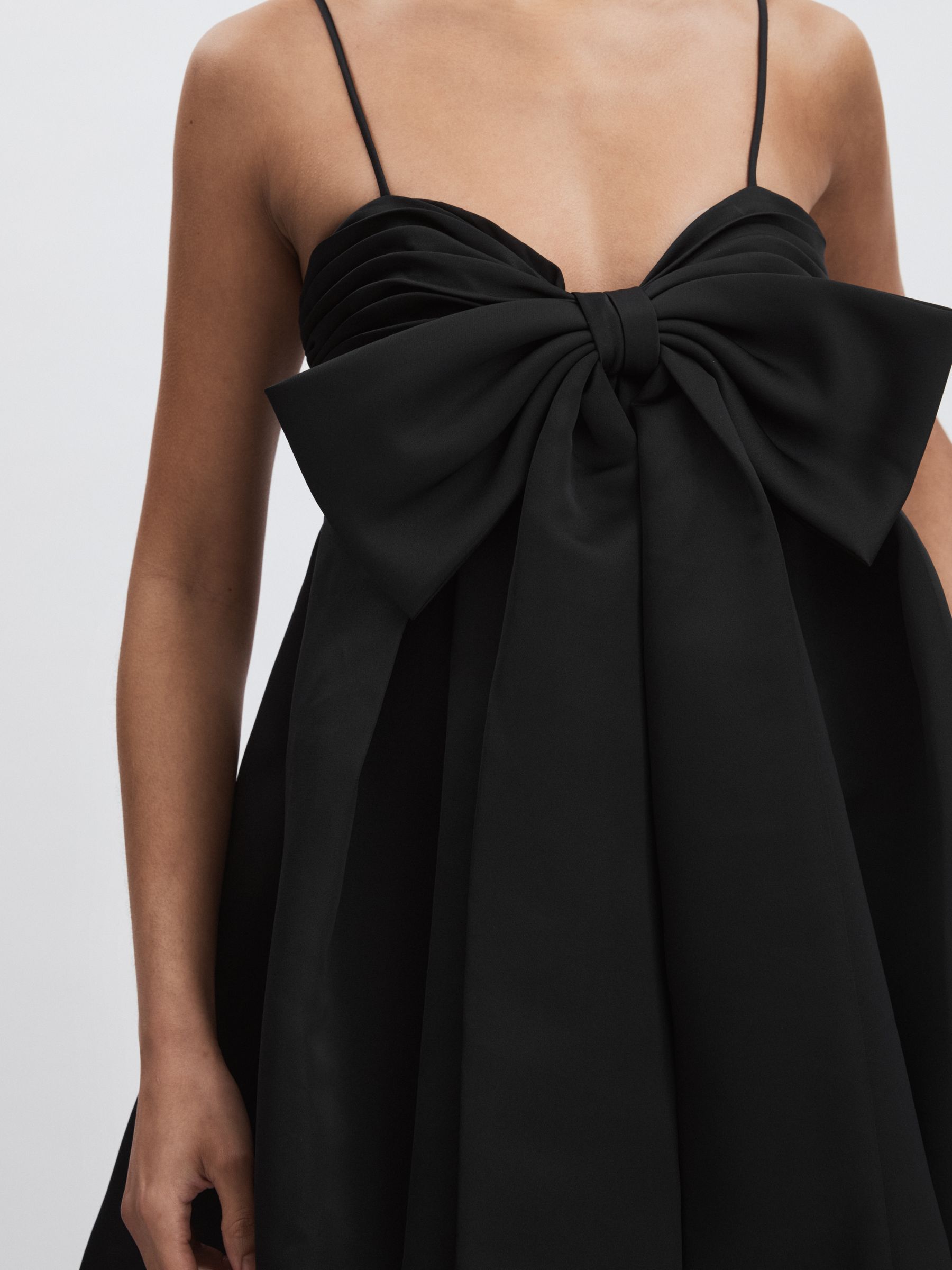 Amur Satin Babydoll Bow Dress in Black