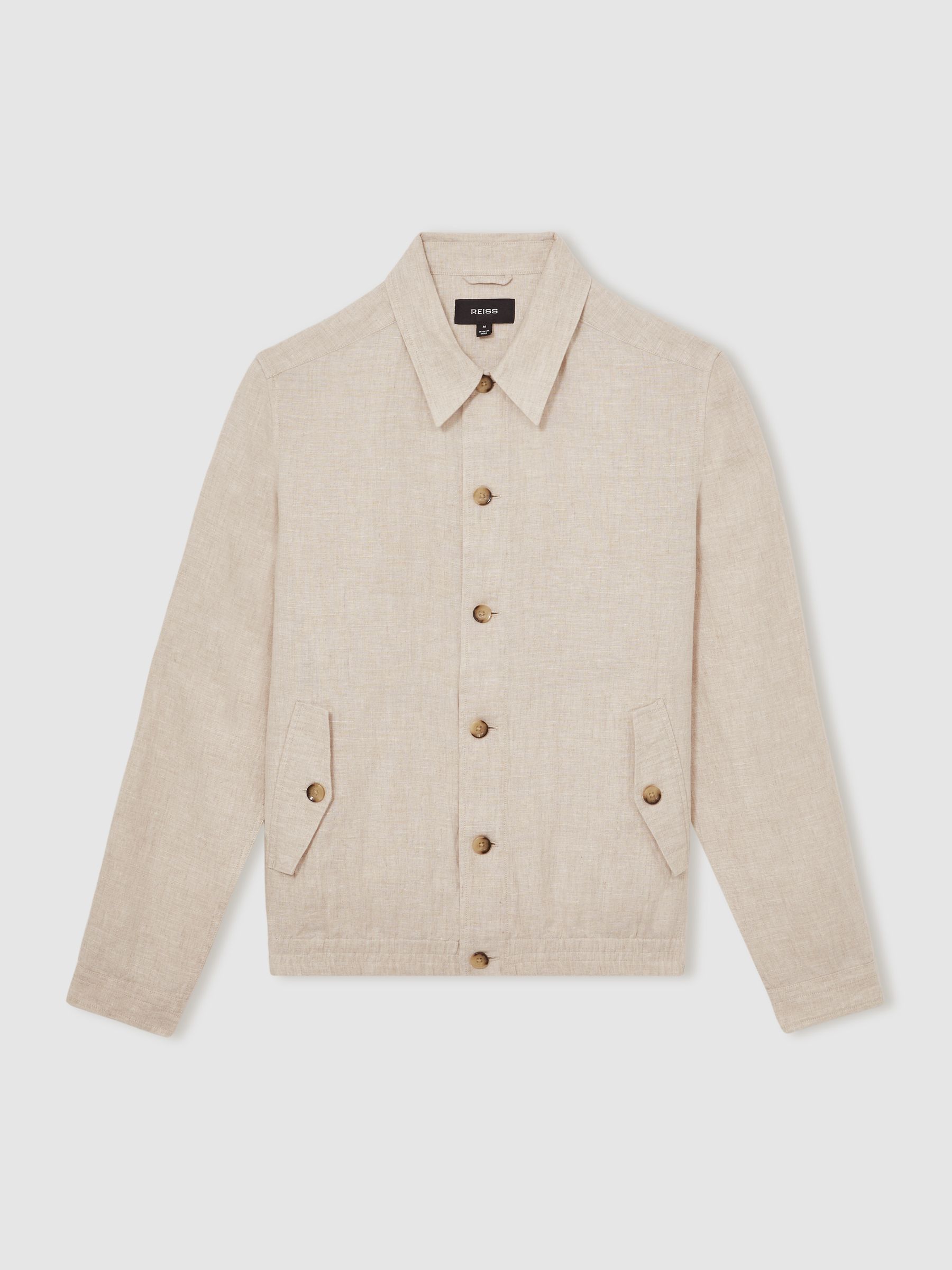 Linen Elasticated Hem Overshirt in Oatmeal