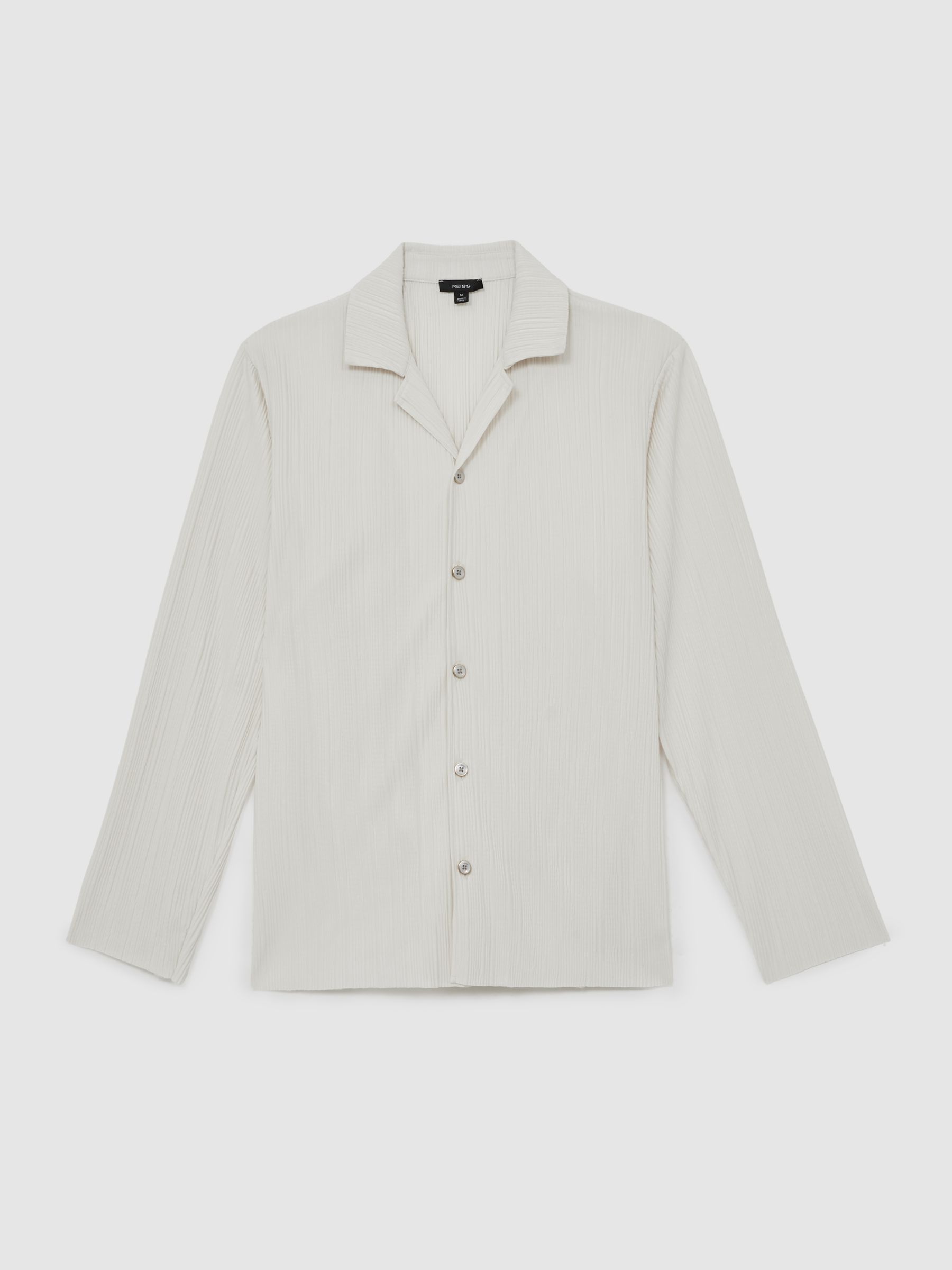 Plissé Cuban-Collar Long-Sleeve Shirt in Off White