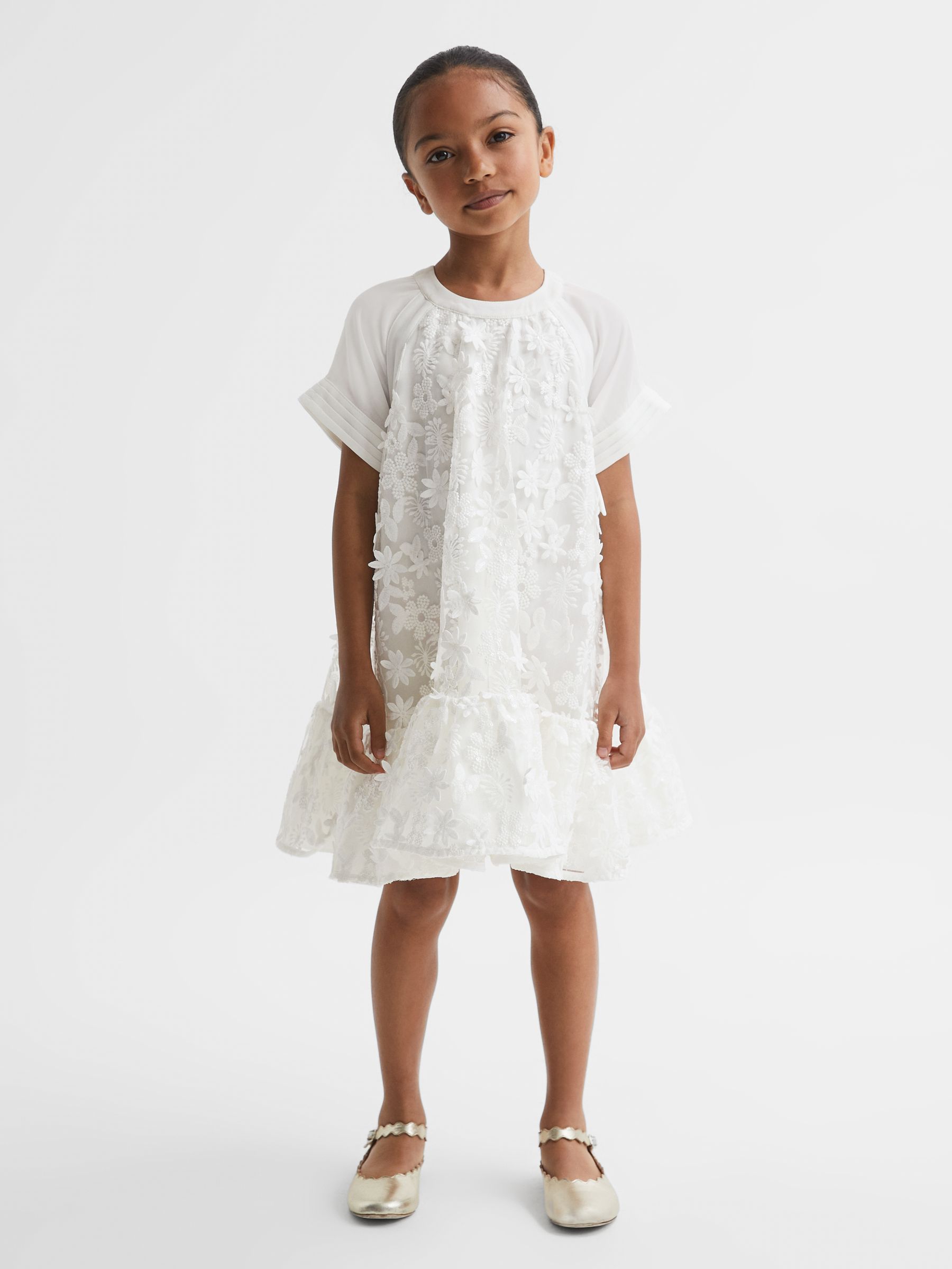 9-13 yrs Embellished Flared Dress in Ivory