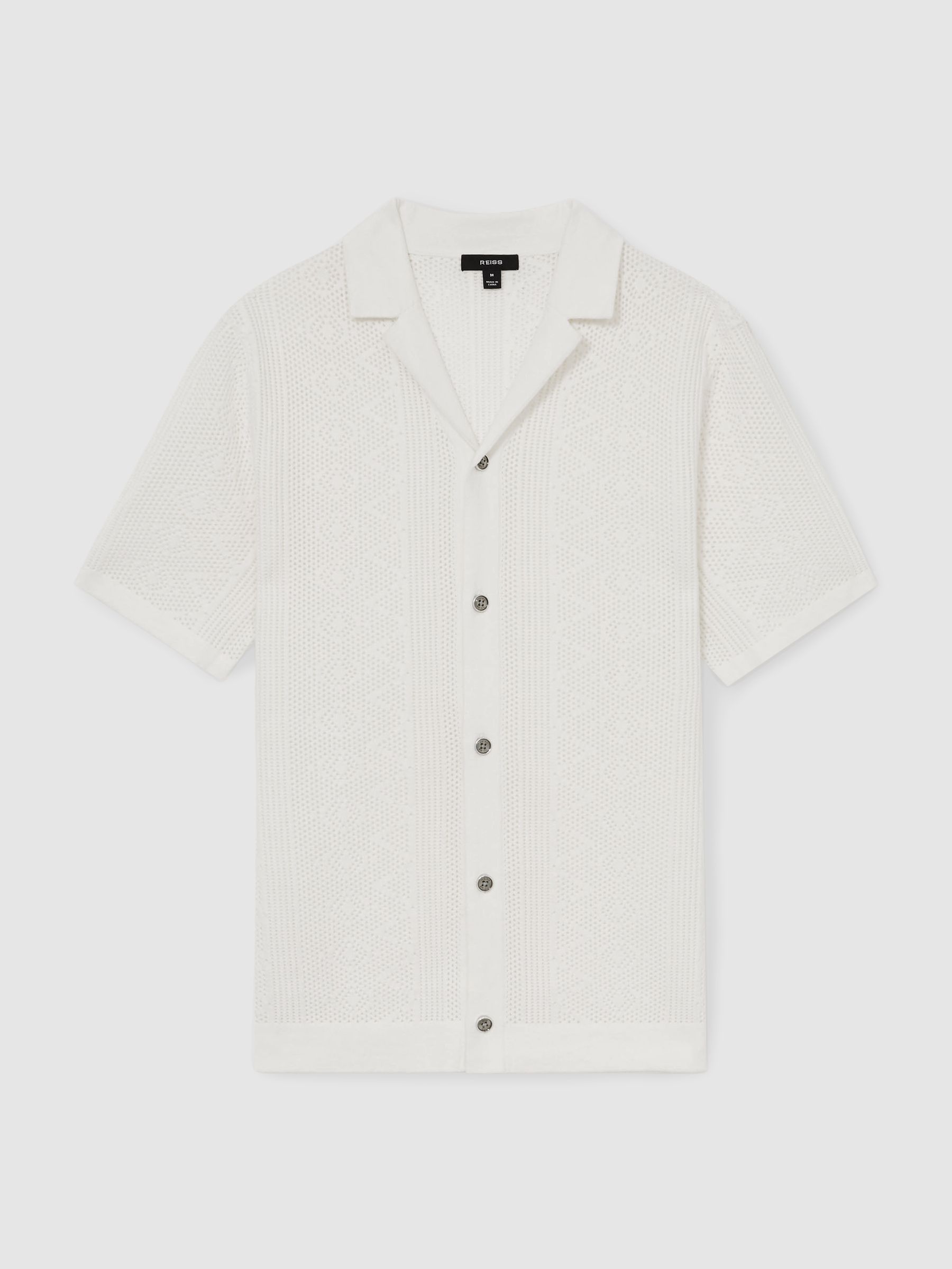 Textured-Knit Short-Sleeve Shirt in White