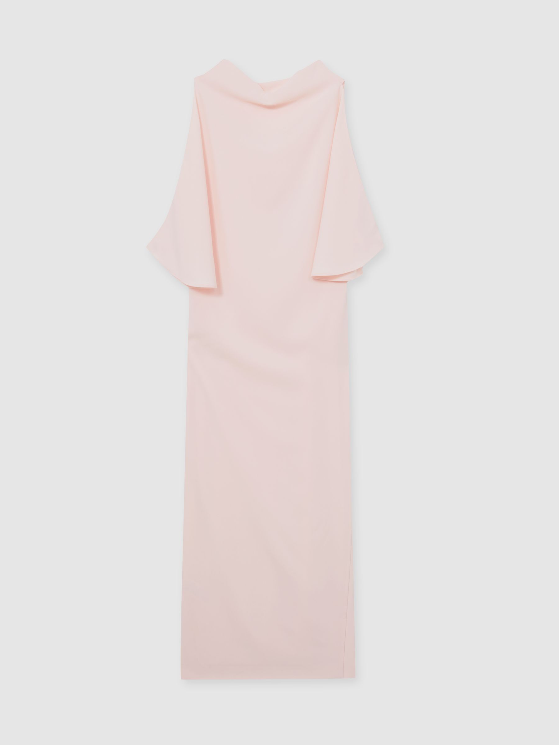 Draped-Front High-Neck Midi Dress in Pale Pink