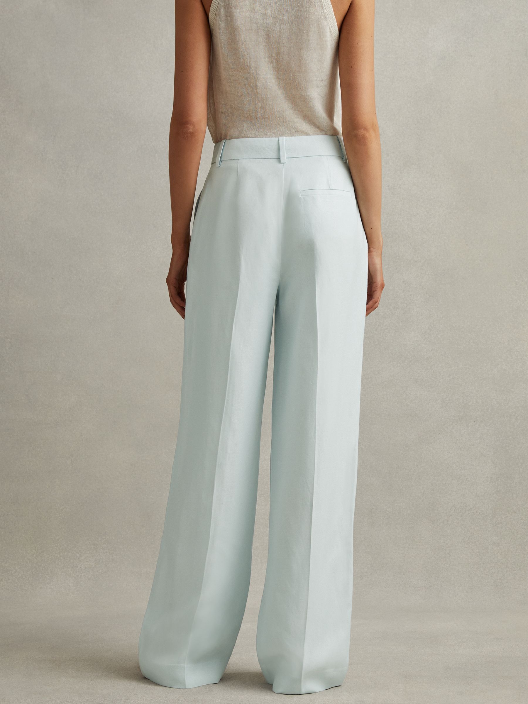 Viscose-Linen Wide Leg Suit Trousers in Blue