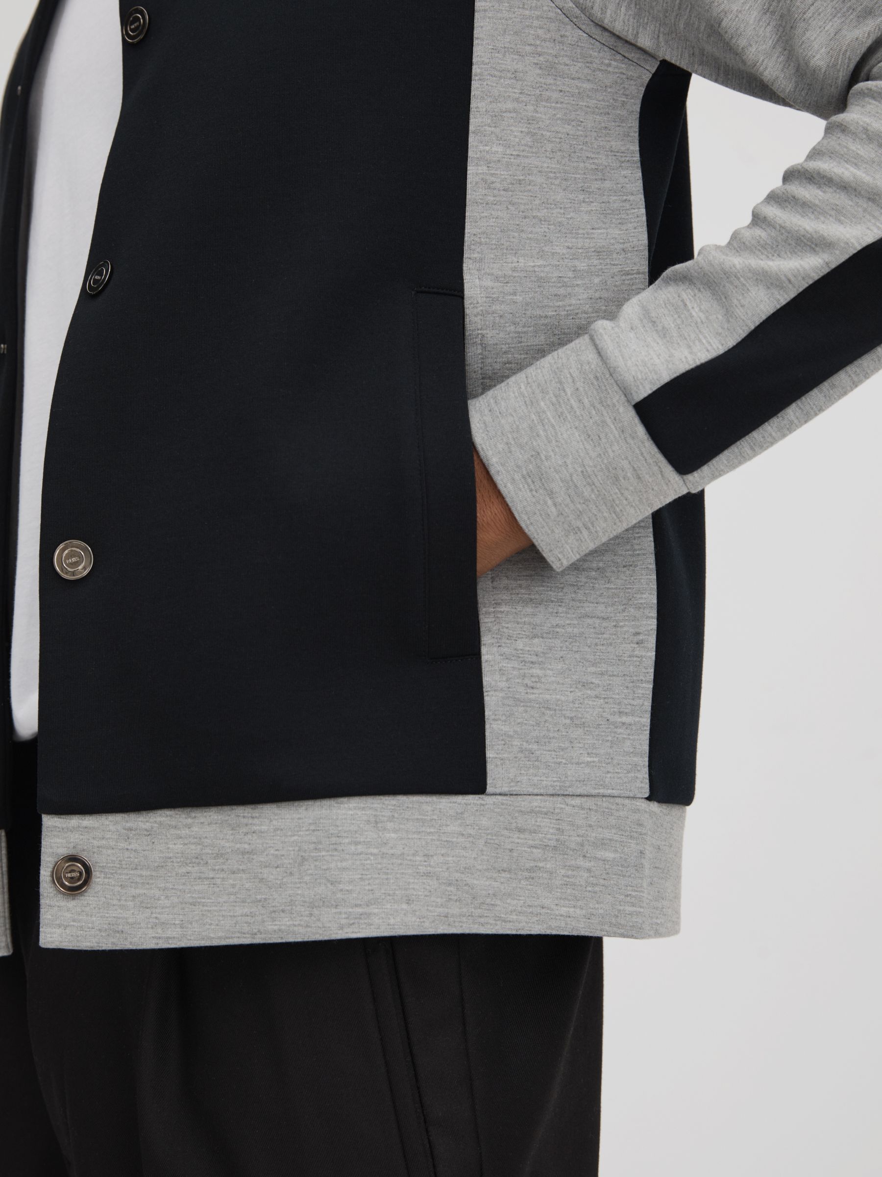 Colourblock Jersey Bomber Jacket in Navy/Grey