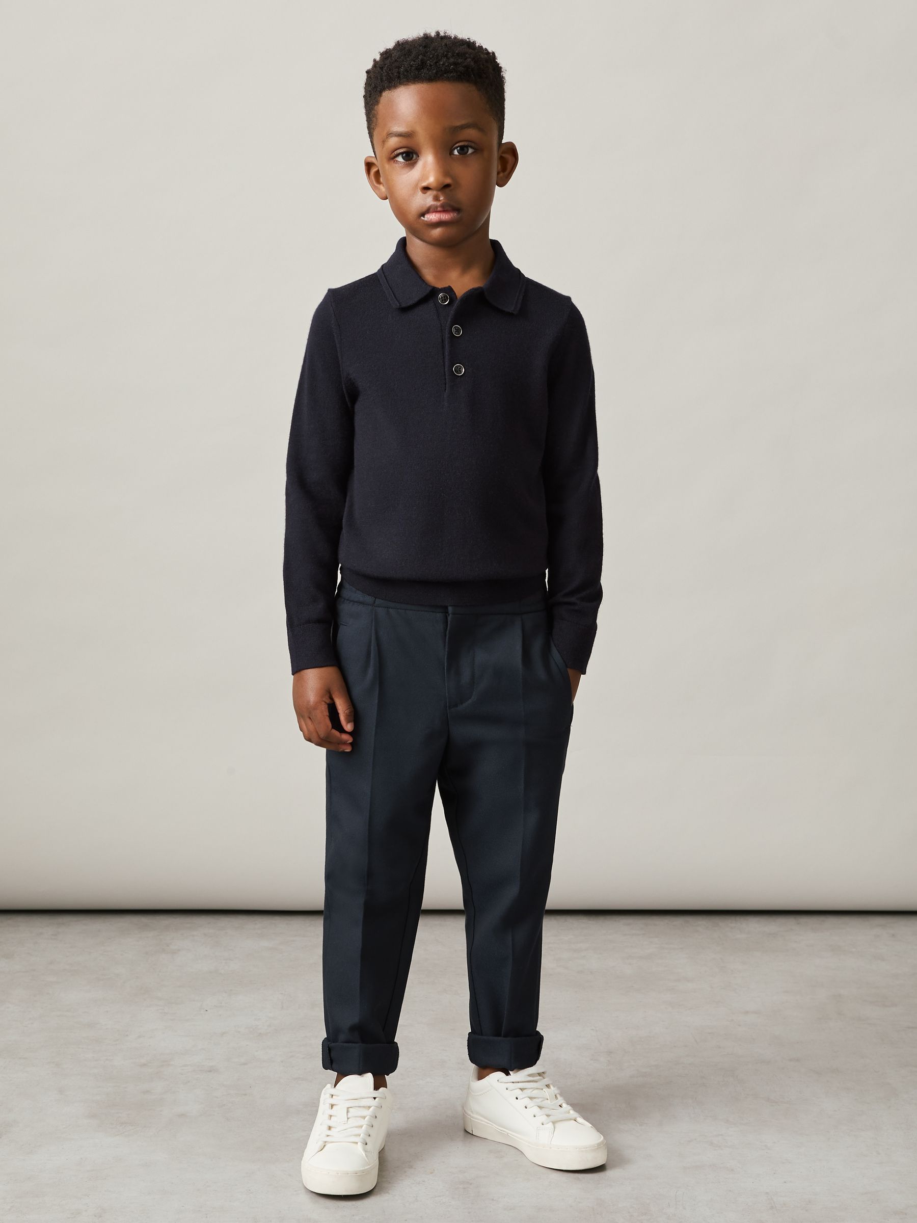 3-9 yrs Merino Wool Polo Shirt in Navy