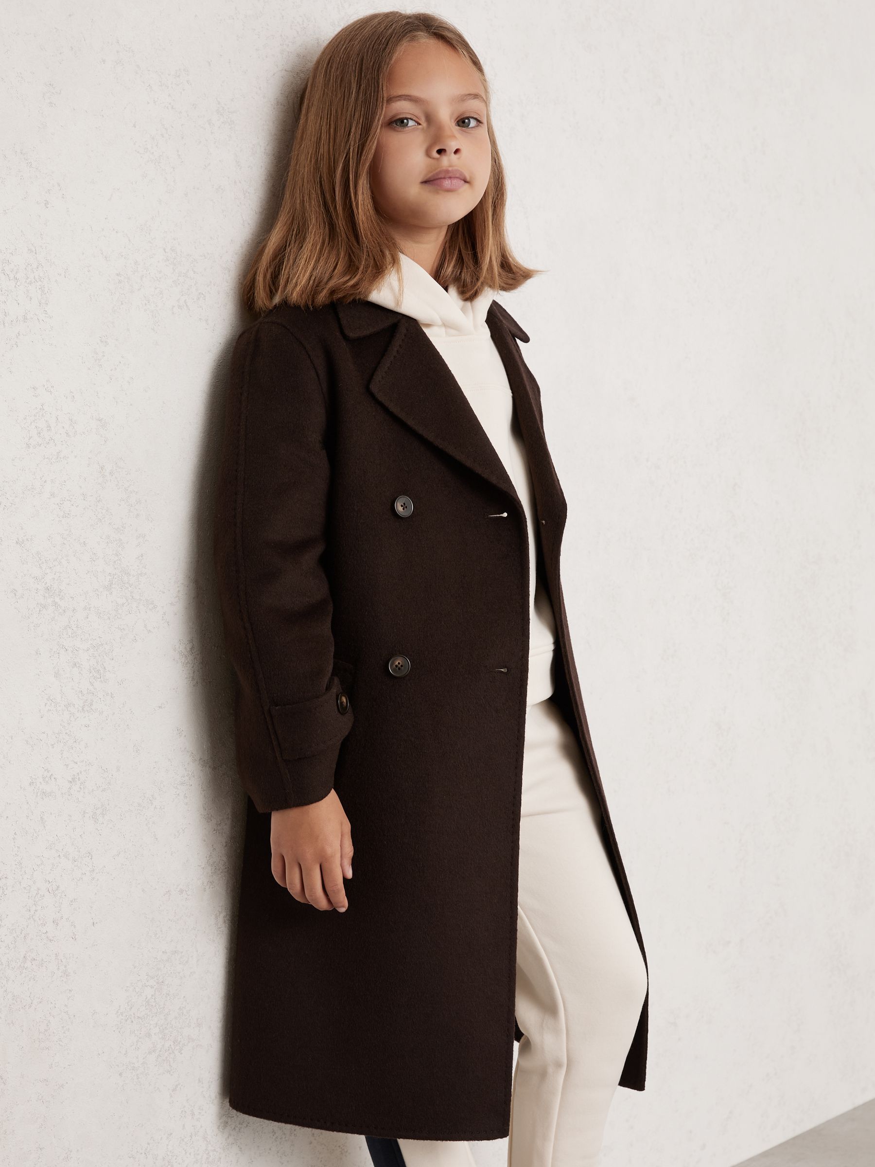 9-13 yrs Double-Breasted Blindseam Wool-Blend Coat in Chocolate Brown